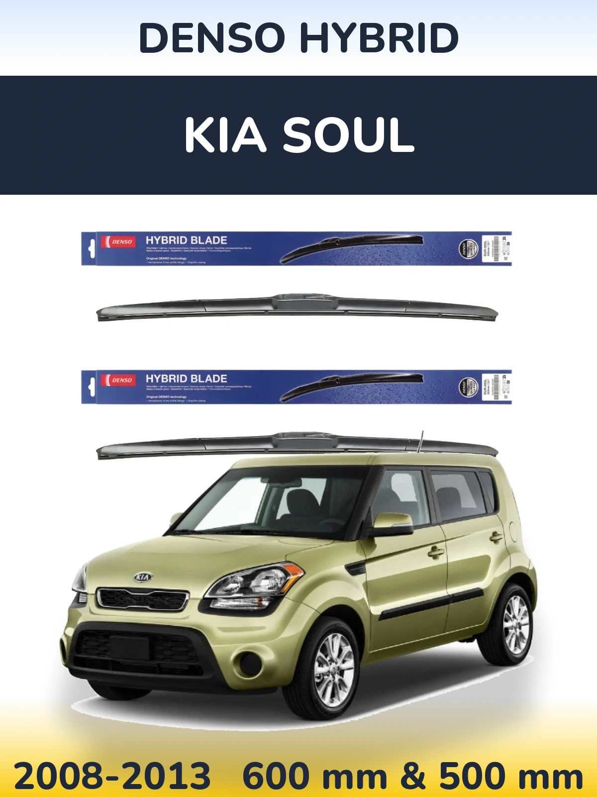 Комплект передніх щіток Denso Hybrid 600 & 500 мм для KIA Soul 2008-2013