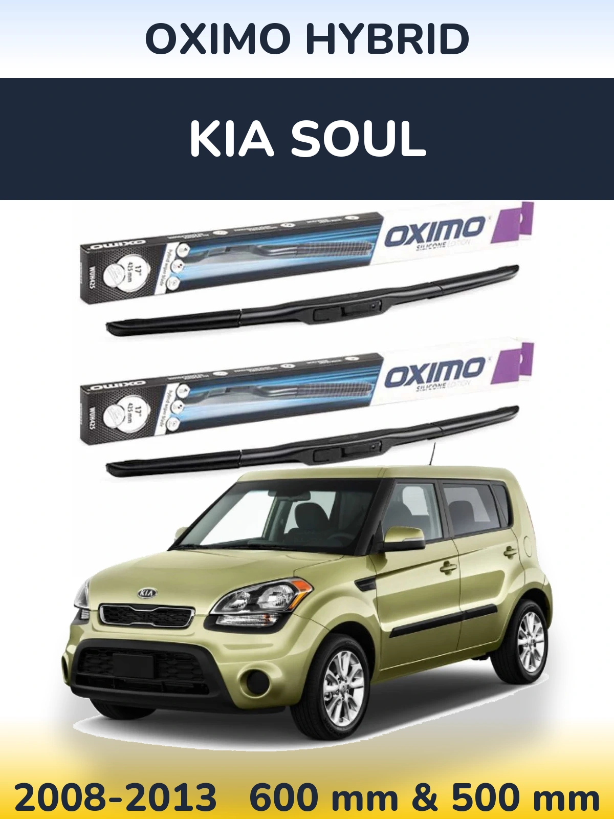 Front wiper blade set Oximo Hybrid 600 & 500 mm for KIA Soul 2008-2013