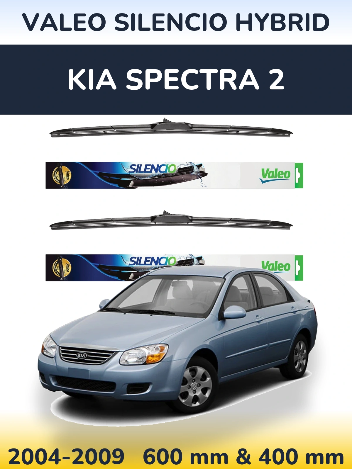 Front wiper blade set Valeo Silencio Hybrid 600 & 400 mm for KIA Spectra 2 2004-2009