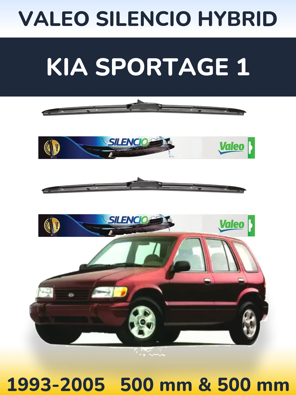 Комплект передніх щіток Valeo Silencio Hybrid 500 & 500 мм для KIA Sportage 1 1993-2005