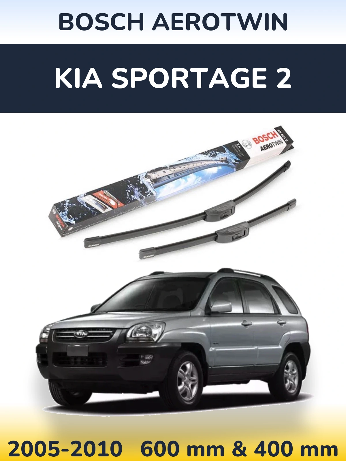 Front wiper blade set BOSCH AeroTwin 600 & 400 mm for KIA Sportage 2 2005-2010