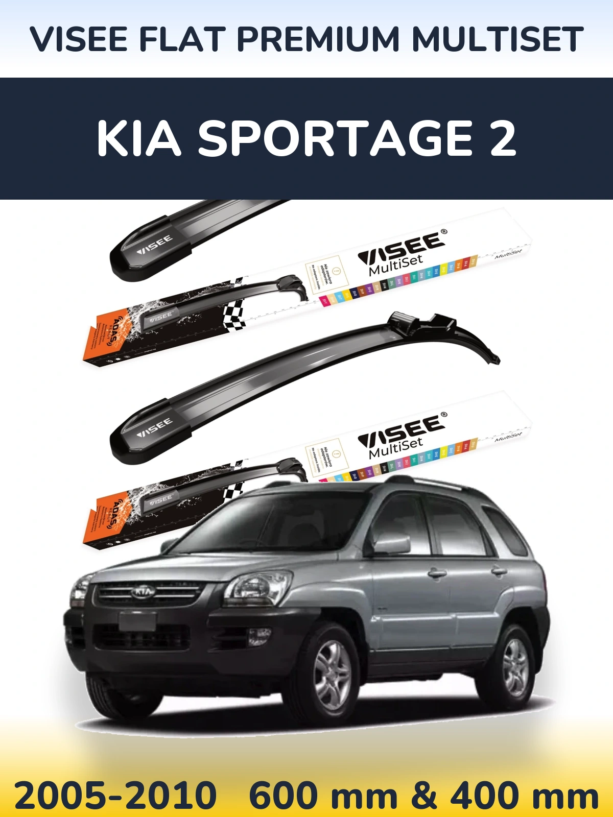 Front wiper blade set VISEE FLAT PREMIUM MultiSet 600 & 400 mm for KIA Sportage 2 2005-2010