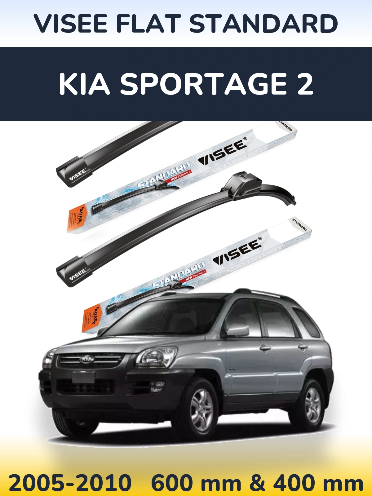 Front wiper blade set VISEE FLAT STANDARD 600 & 400 mm for KIA Sportage 2 2005-2010