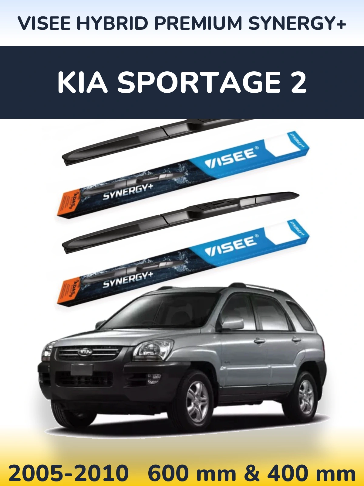 Front wiper blade set VISEE HYBRID PREMIUM SYNERGY+ 600 & 400 mm for KIA Sportage 2 2005-2010