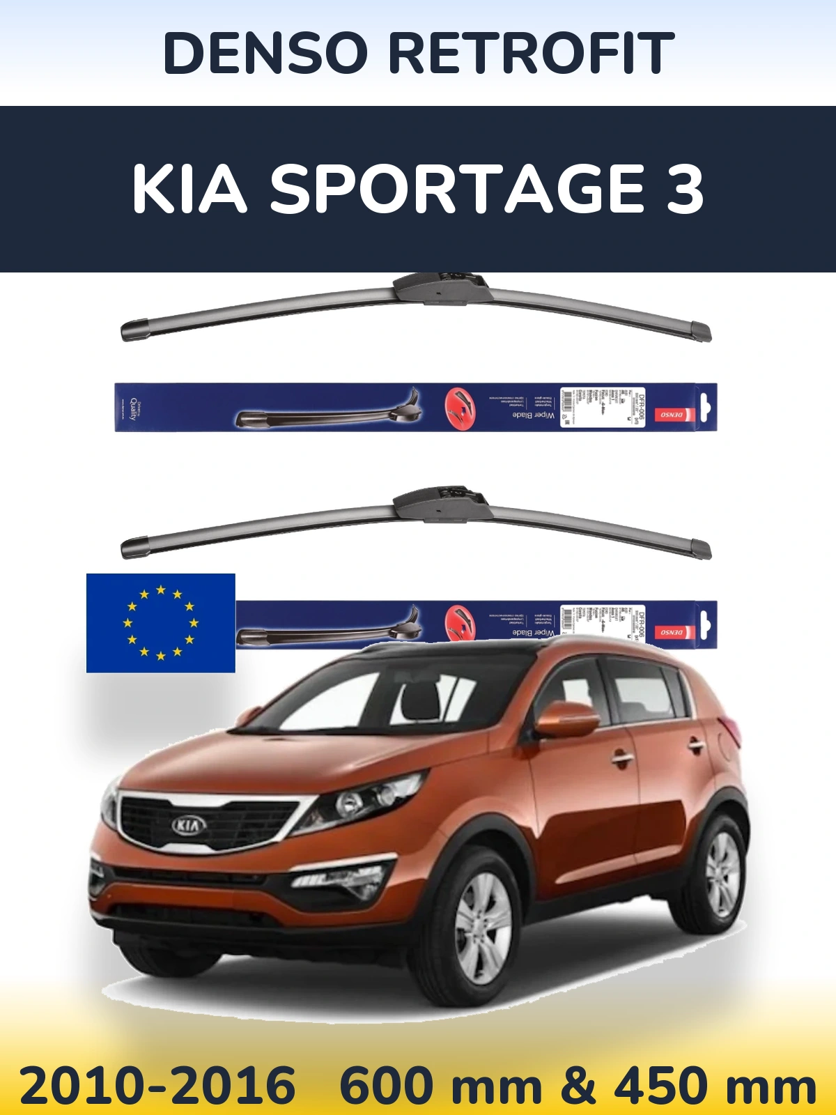Front wiper blade set Denso Retrofit 600 & 450 mm for KIA Sportage 3 2010-2016