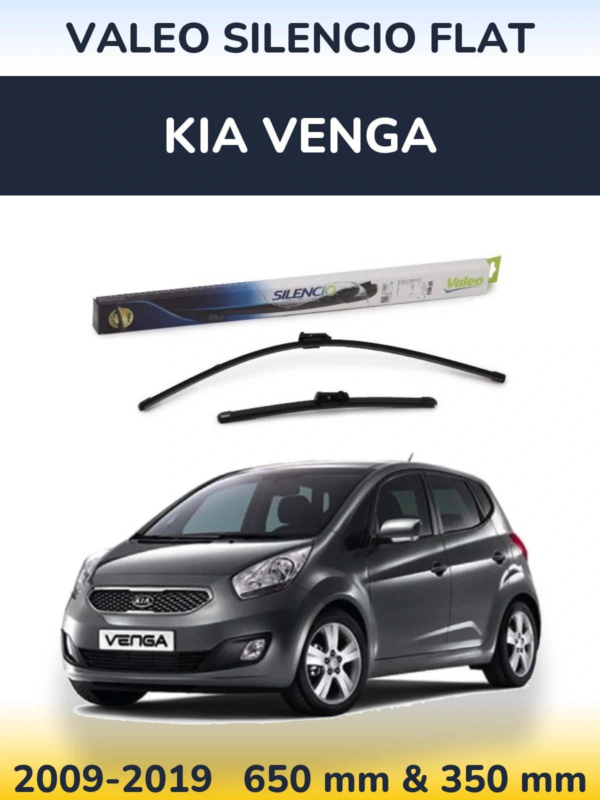 Front wiper blade set Valeo Silencio Flat 650 & 350 mm for KIA Venga 2009-2019