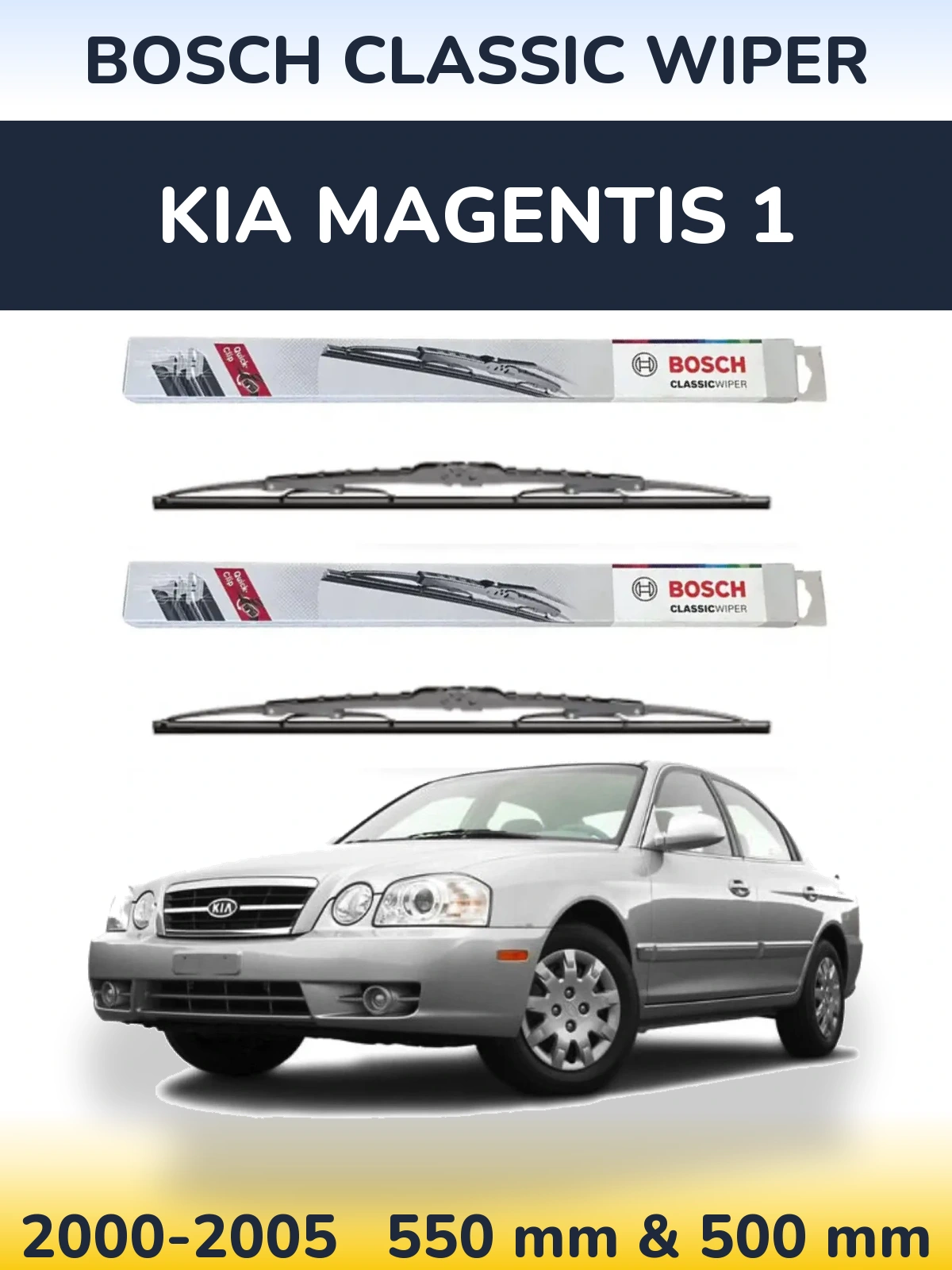 Front wiper blade set BOSCH Classic Wiper 550 & 500 mm for KIA Magentis 1 2000-2005