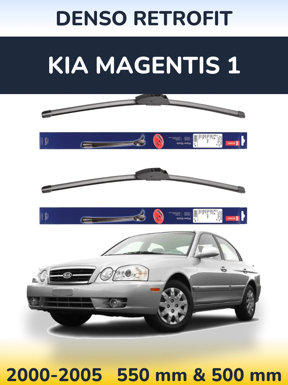 Front wiper blade set Denso Retrofit 550 & 500 mm for KIA Magentis 1 2000-2005