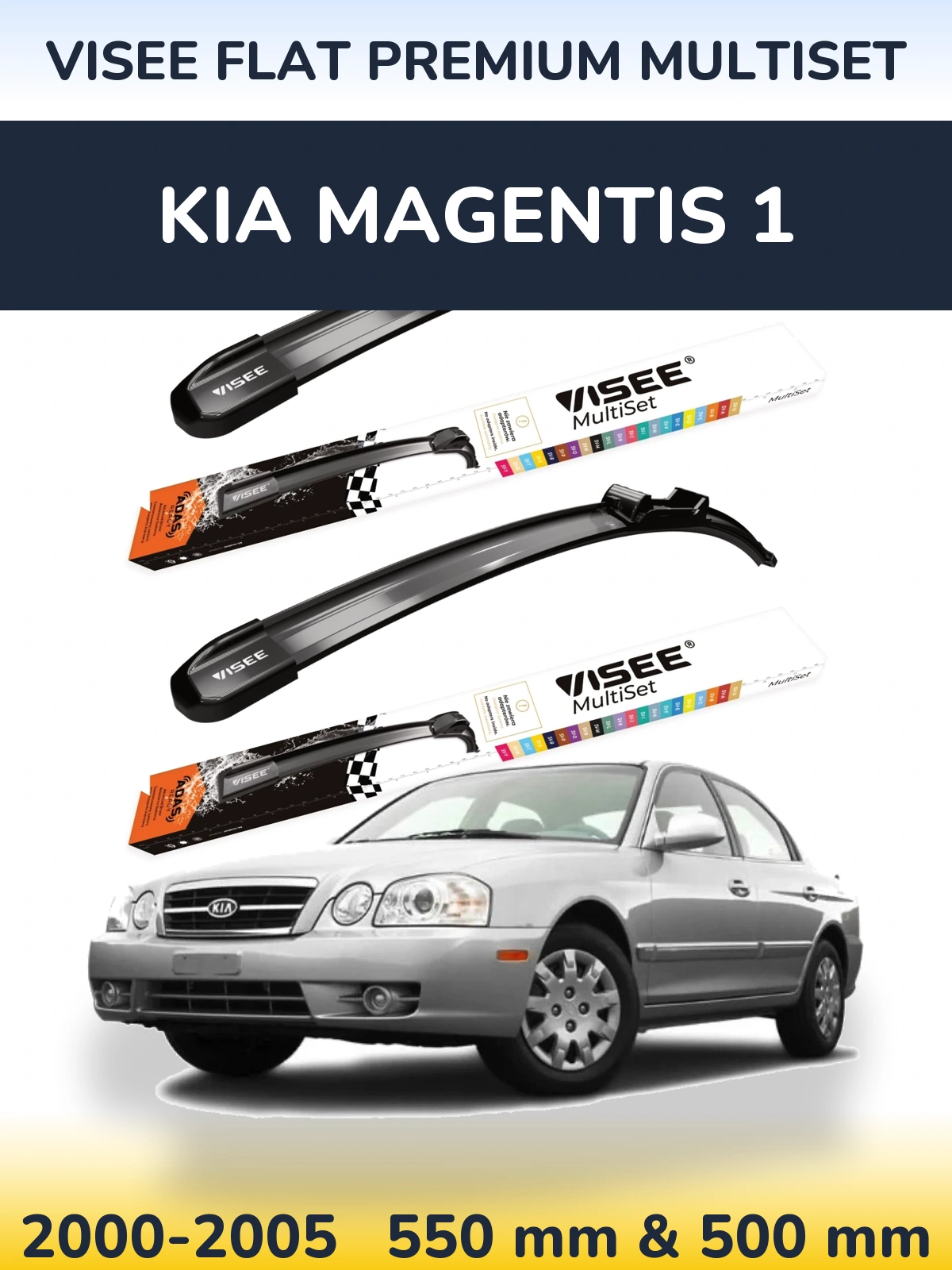 Front wiper blade set VISEE FLAT PREMIUM MultiSet 550 & 500 mm for KIA Magentis 1 2000-2005