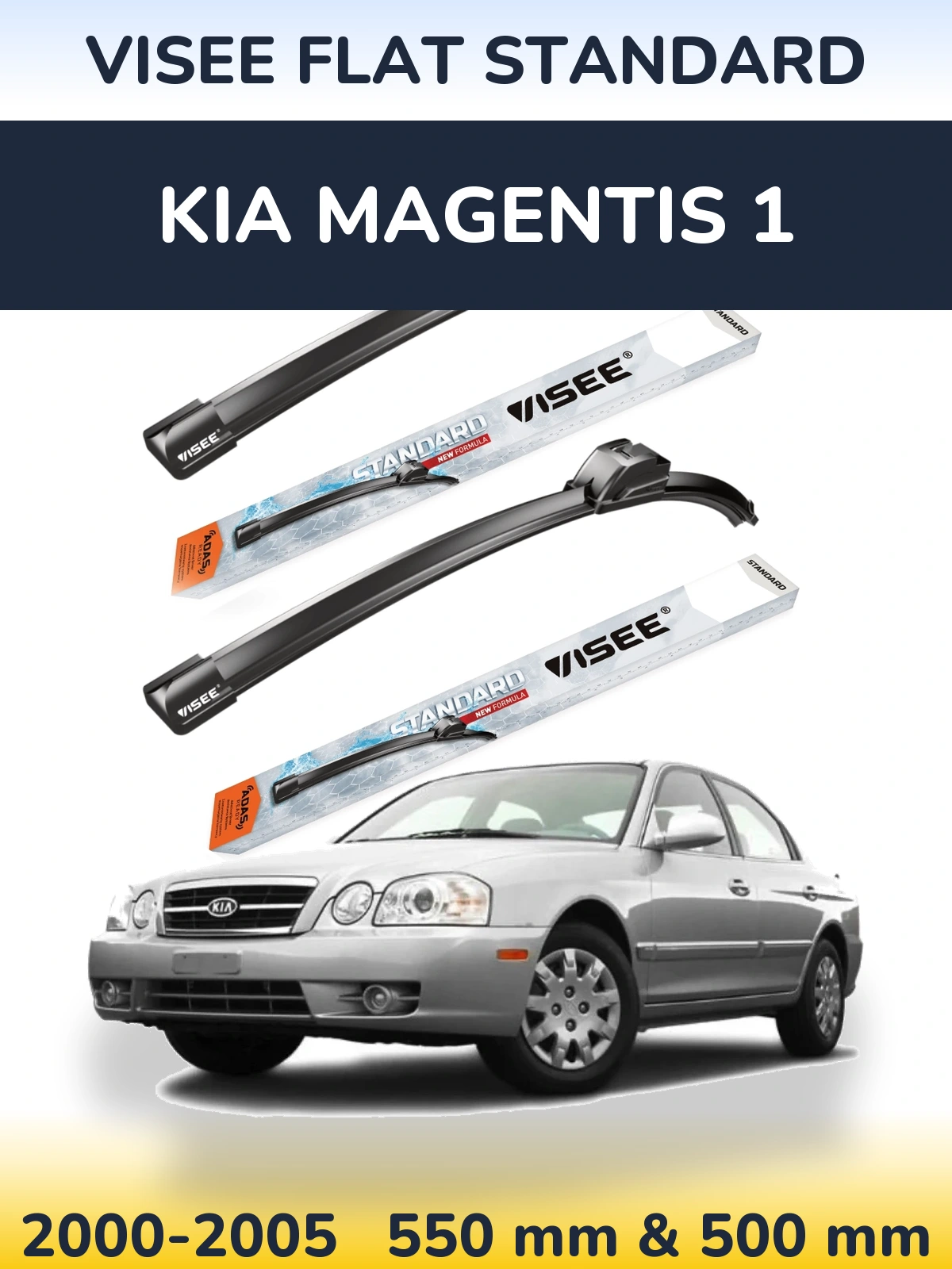 Front wiper blade set VISEE FLAT STANDARD 550 & 500 mm for KIA Magentis 1 2000-2005