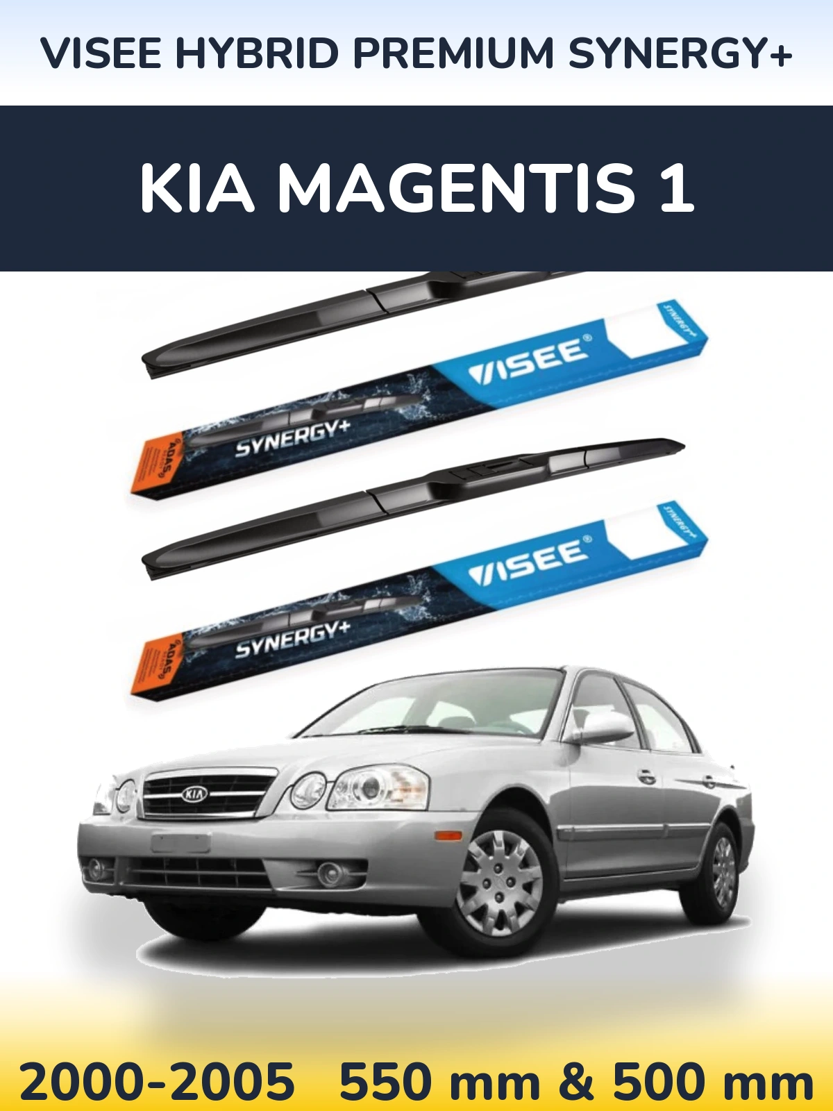 Front wiper blade set VISEE HYBRID PREMIUM SYNERGY+ 550 & 500 mm for KIA Magentis 1 2000-2005