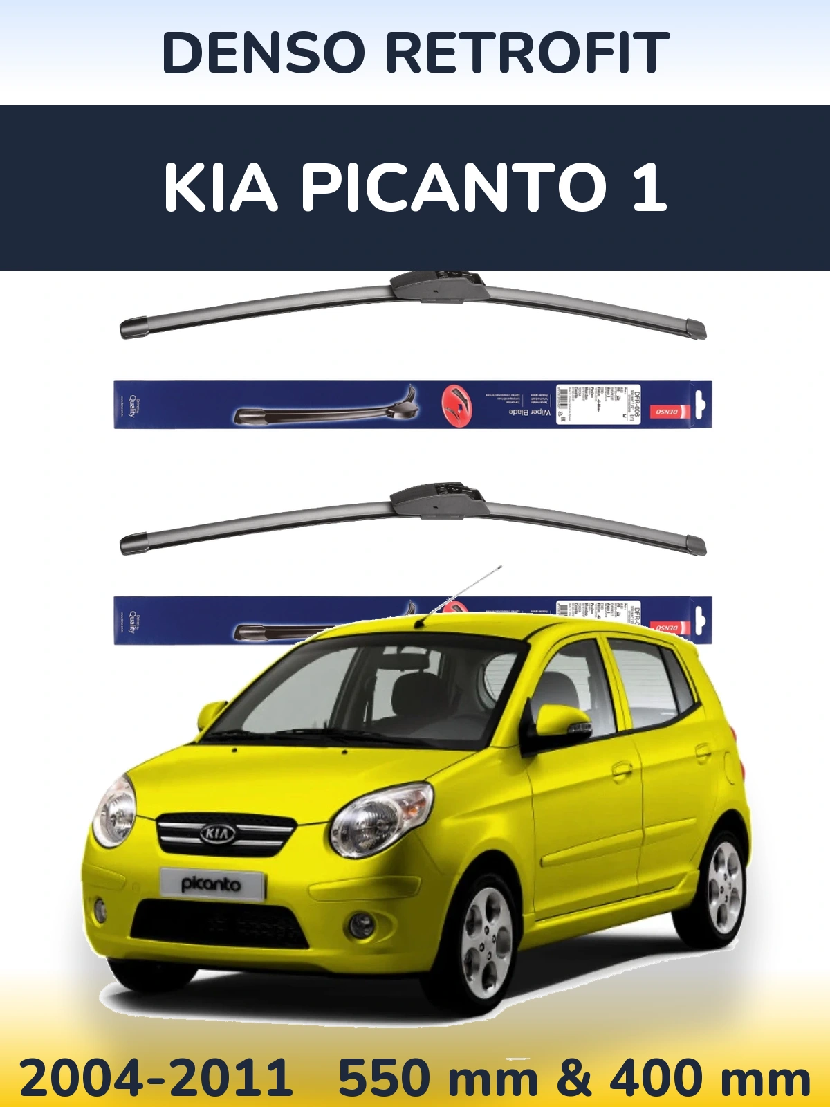 Front wiper blade set Denso Retrofit 550 & 400 mm for KIA Picanto 1 2004-2011