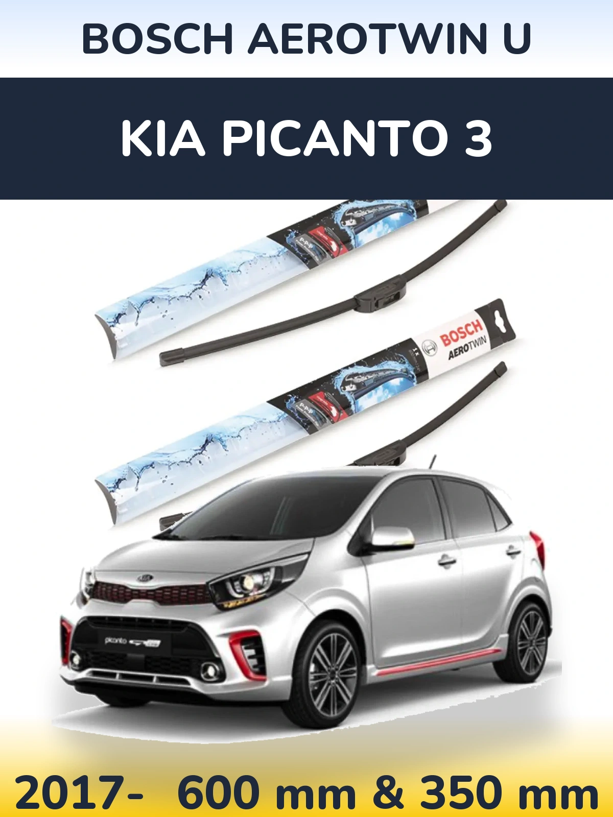 Front wiper blade set BOSCH AeroTwin U 600 & 350 mm for KIA Picanto 3 2017-2026