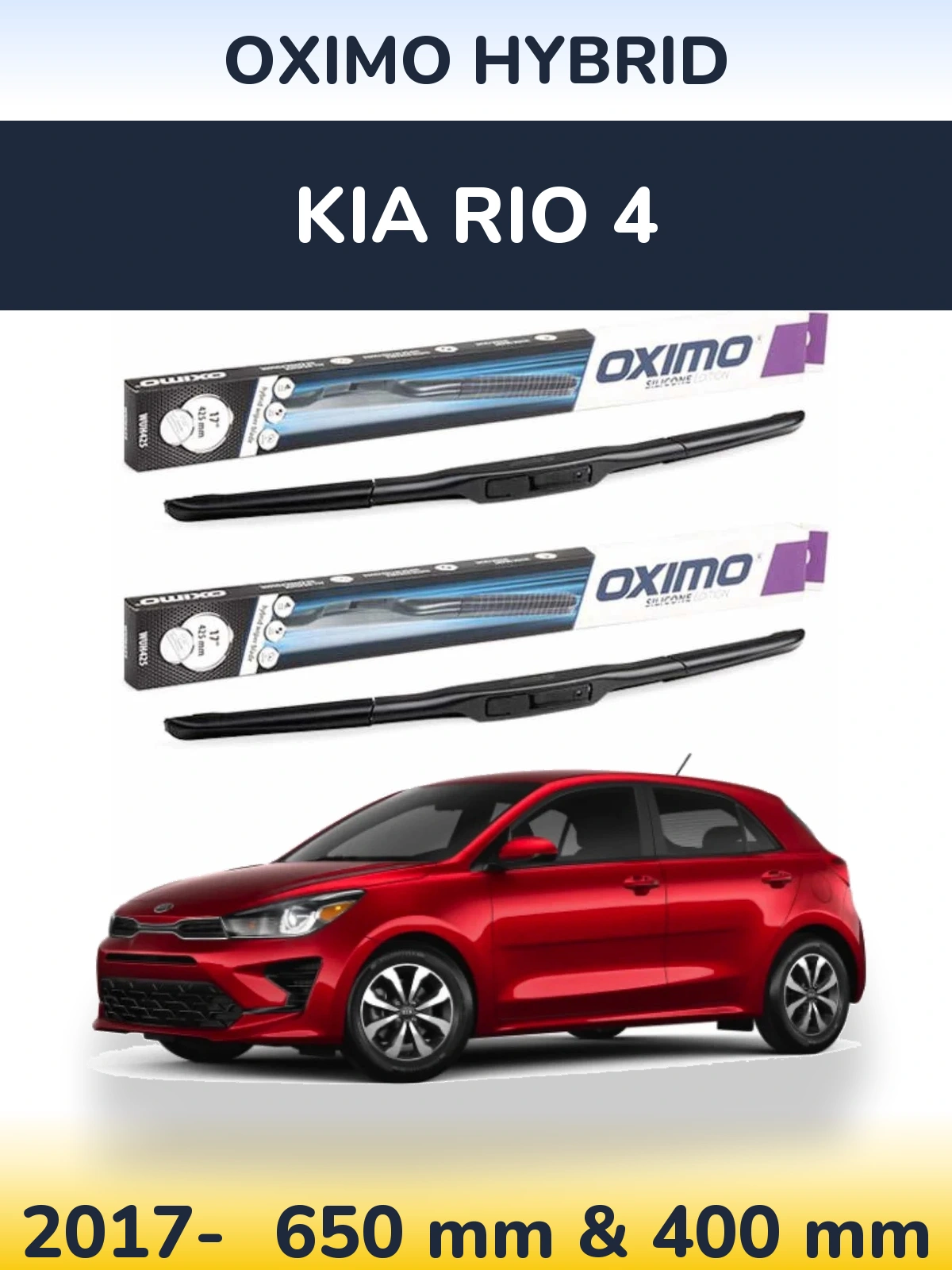 Front wiper blade set Oximo Hybrid 650 & 400 mm for KIA Rio 4 2017-2026