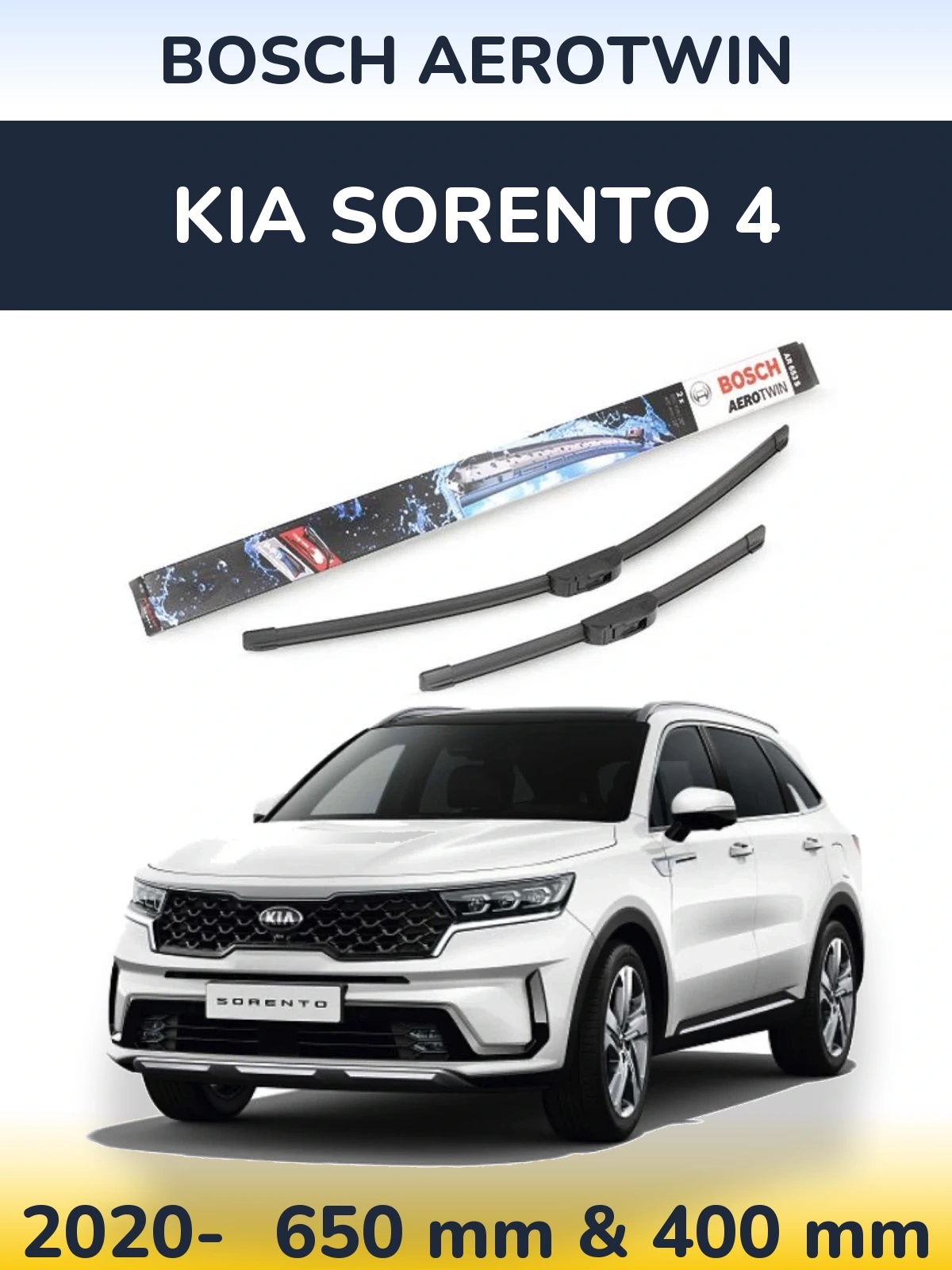 Комплект передних дворников BOSCH AeroTwin 650 & 400 мм для KIA Sorento 4 2020-2026