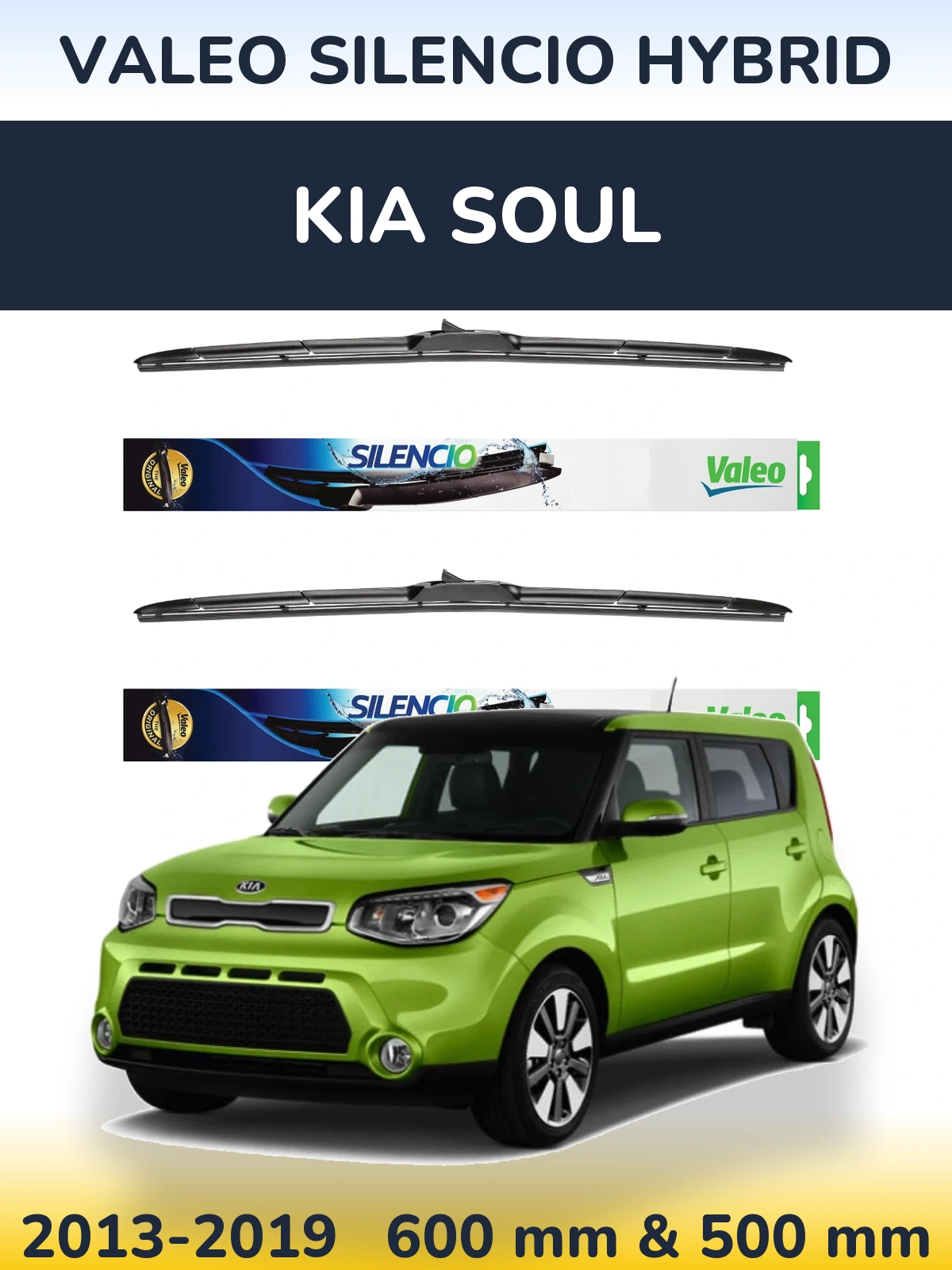 Комплект передніх щіток Valeo Silencio Hybrid 600 & 500 мм для KIA Soul 2013-2019