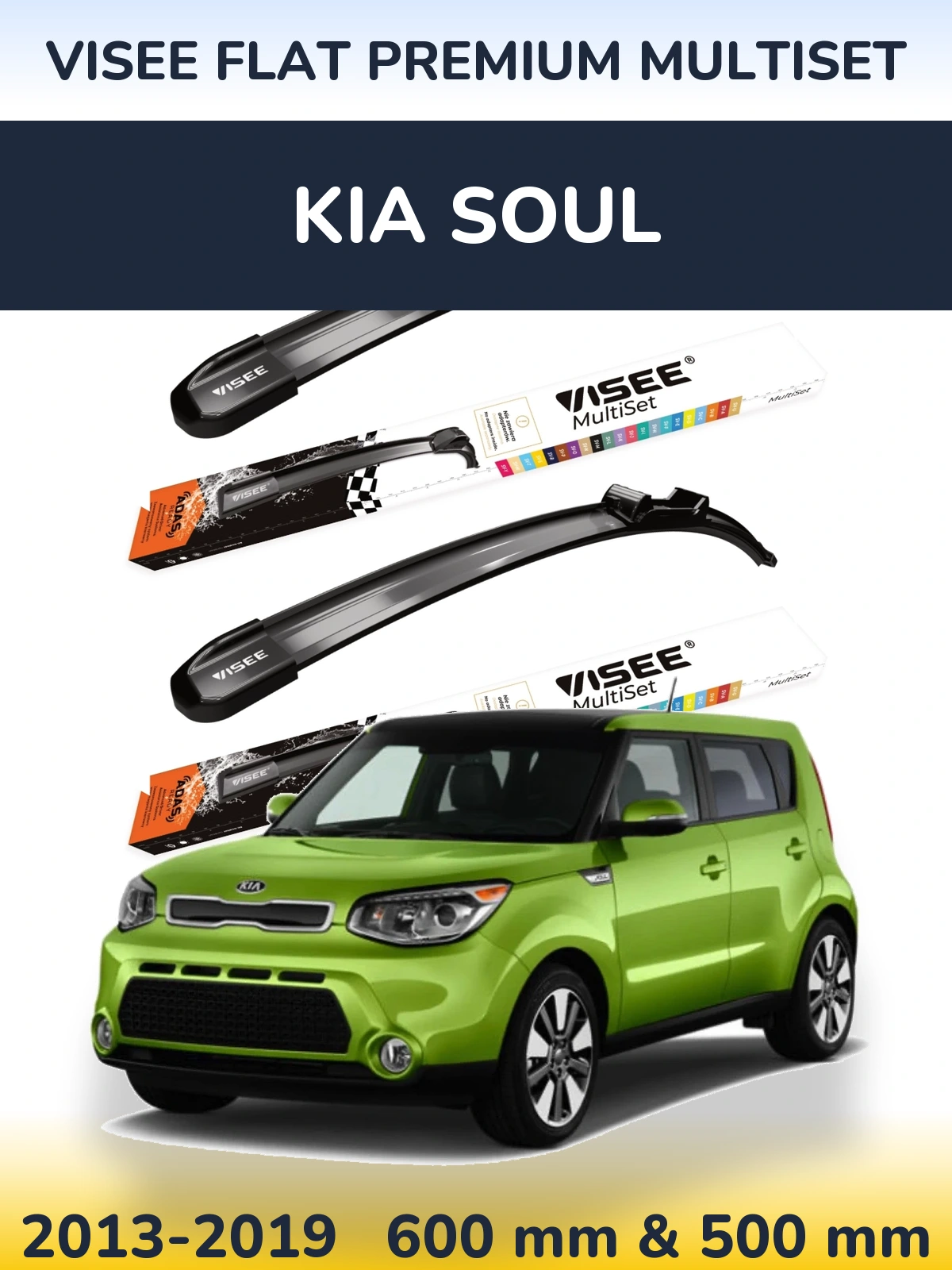 Front wiper blade set VISEE FLAT PREMIUM MultiSet 600 & 500 mm for KIA Soul 2013-2019