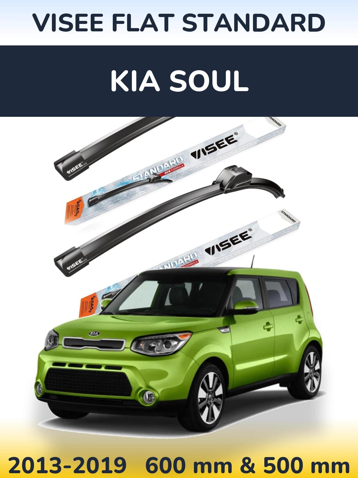 Комплект передніх щіток VISEE FLAT STANDARD 600 & 500 мм для KIA Soul 2013-2019
