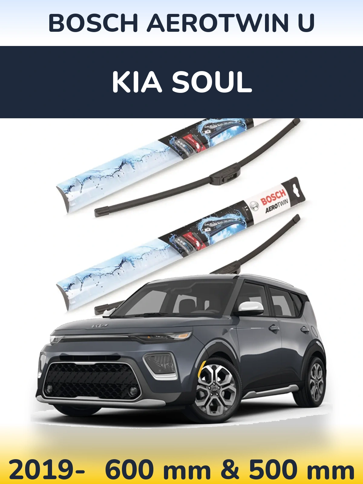 Комплект передніх щіток BOSCH AeroTwin U 600 & 500 мм для KIA Soul 2019-2026