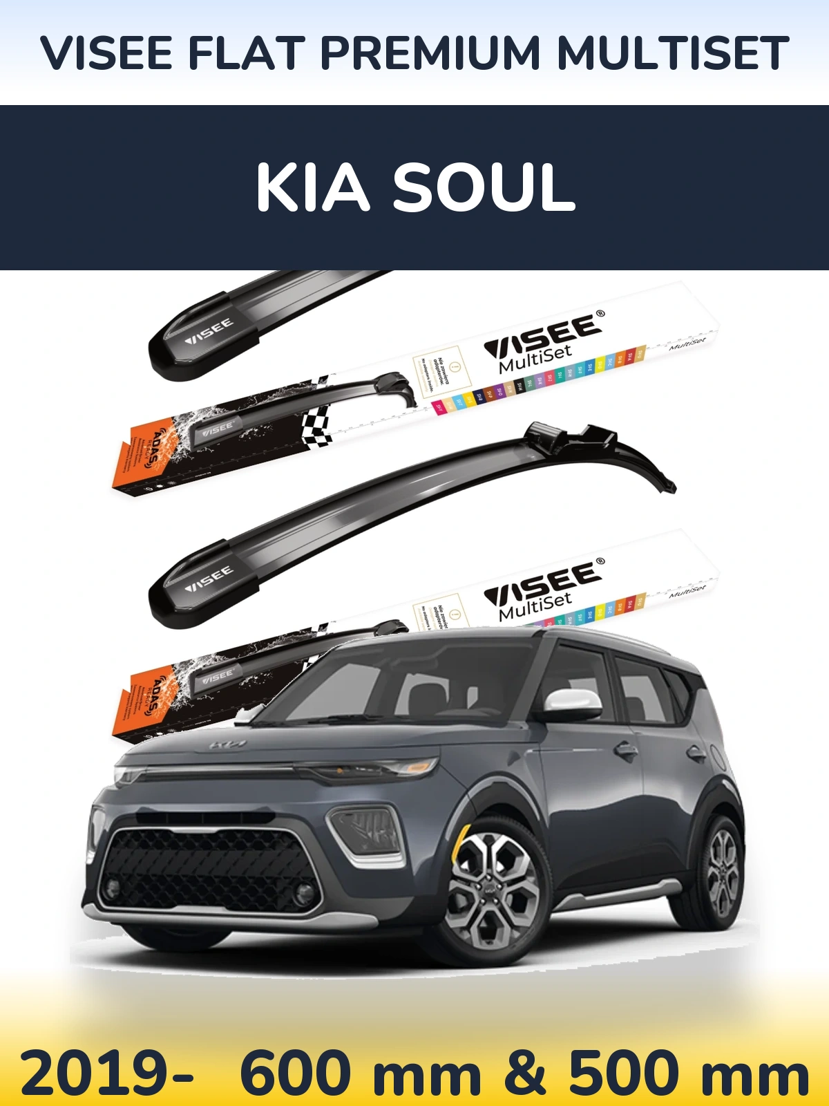 Front wiper blade set VISEE FLAT PREMIUM MultiSet 600 & 500 mm for KIA Soul 2019-2026