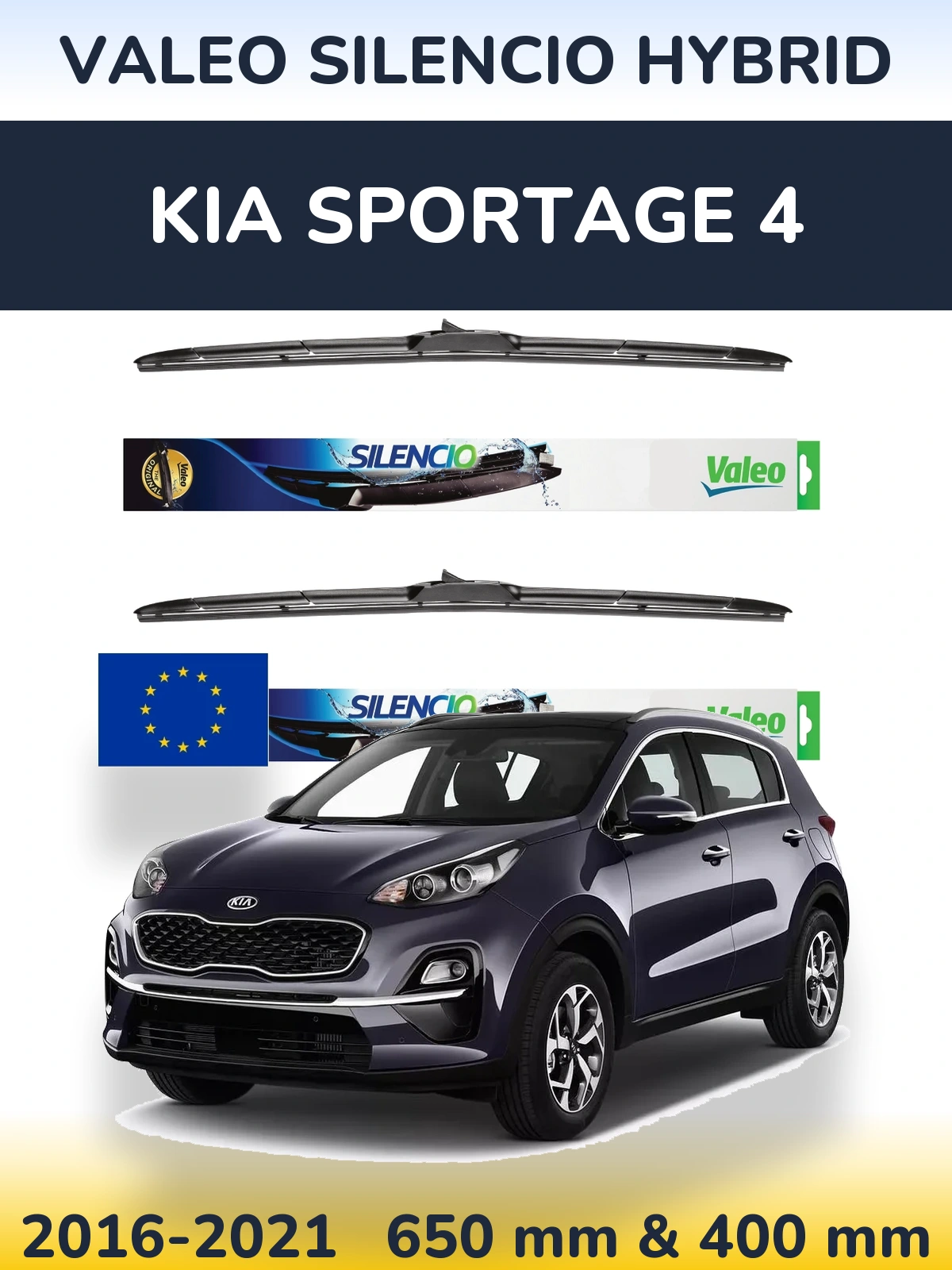 Front wiper blade set Valeo Silencio Hybrid 650 & 400 mm for KIA Sportage 4 2016-2021
