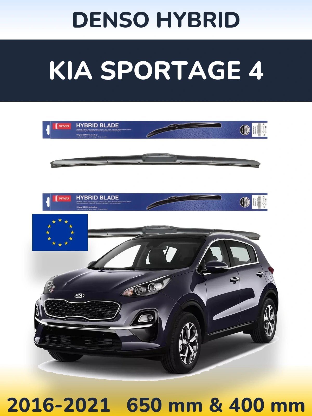 Front wiper blade set Denso Hybrid 650 & 400 mm for KIA Sportage 4 2016-2021