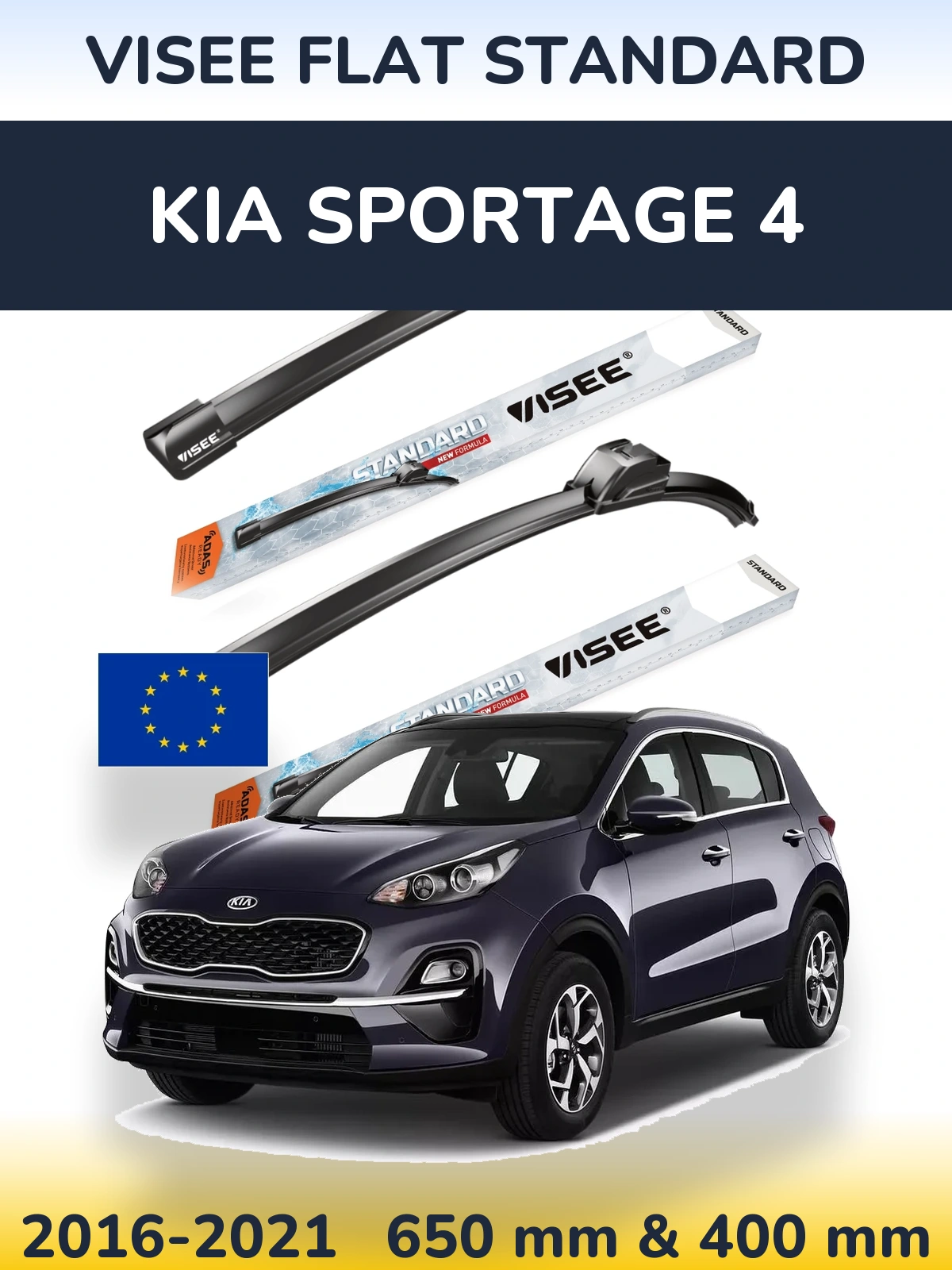 Front wiper blade set VISEE FLAT STANDARD 650 & 400 mm for KIA Sportage 4 2016-2021