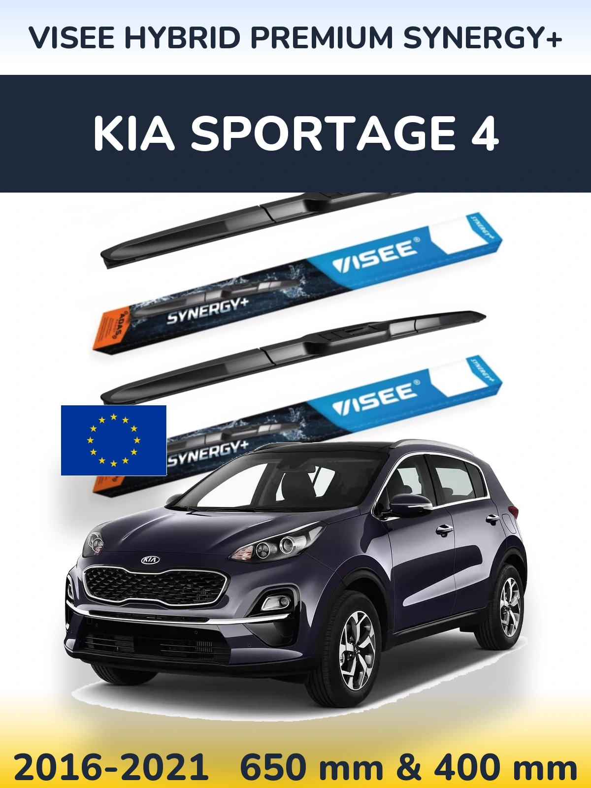 Front wiper blade set VISEE HYBRID PREMIUM SYNERGY+ 650 & 400 mm for KIA Sportage 4 2016-2021