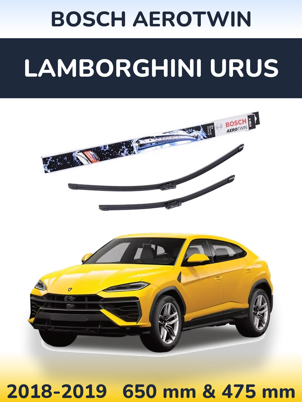 Front wiper blade set BOSCH AeroTwin 650 & 475 mm for Lamborghini Urus 2018-2019