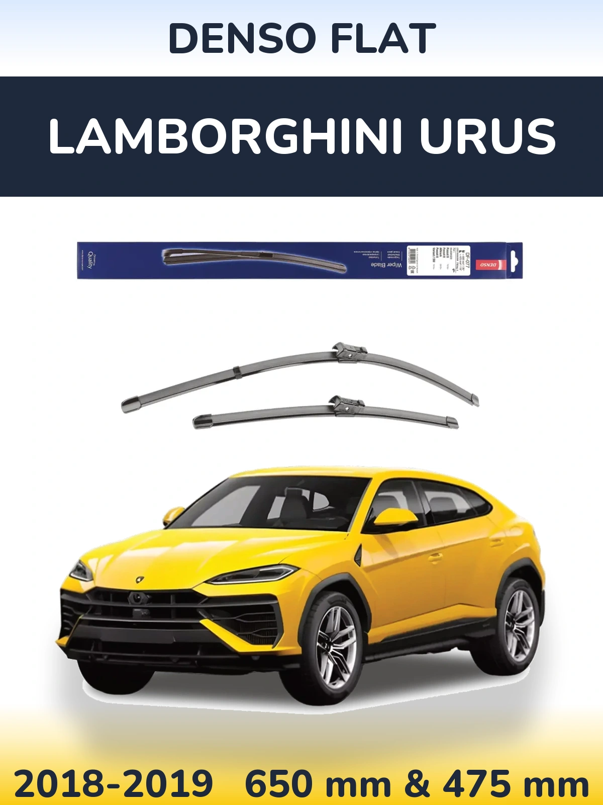 Front wiper blade set Denso Flat 650 & 475 mm for Lamborghini Urus 2018-2019