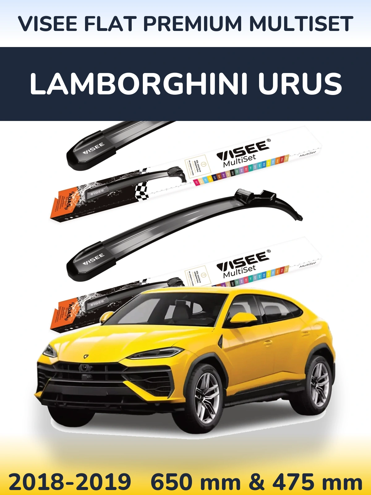 Комплект передних дворников VISEE FLAT PREMIUM MultiSet 650 & 475 мм для Lamborghini Urus 2018-2019