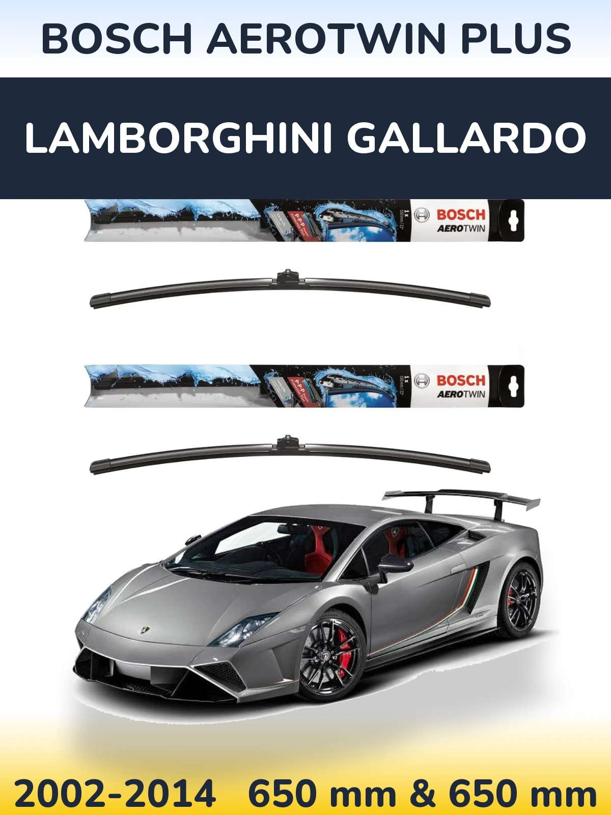 Front wiper blade set BOSCH AeroTwin Plus 650 & 650 mm for Lamborghini Gallardo 2002-2014