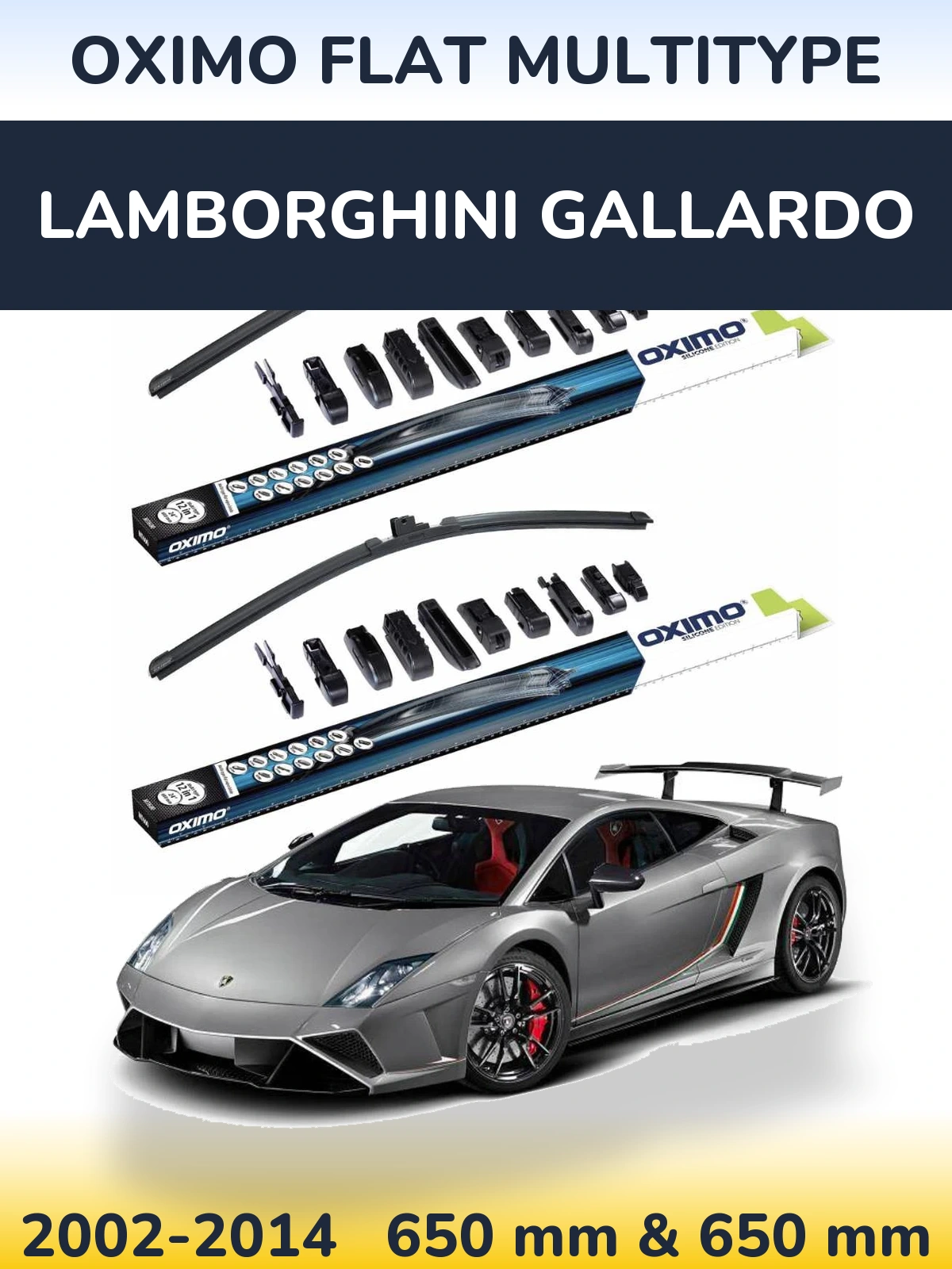 Front wiper blade set Oximo Flat MultiTypee 650 & 650 mm for Lamborghini Gallardo 2002-2014