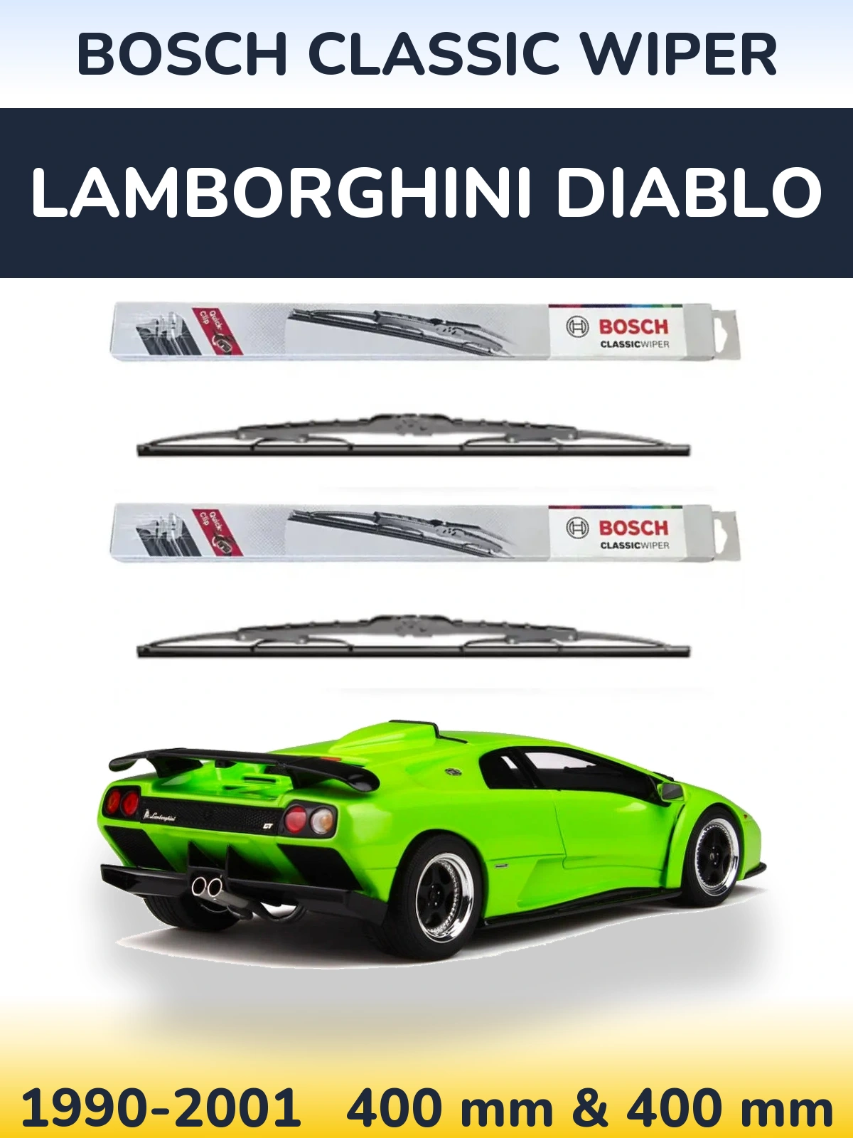 Комплект передніх щіток BOSCH Classic Wiper 400 & 400 мм для Lamborghini Diablo 1990-2001