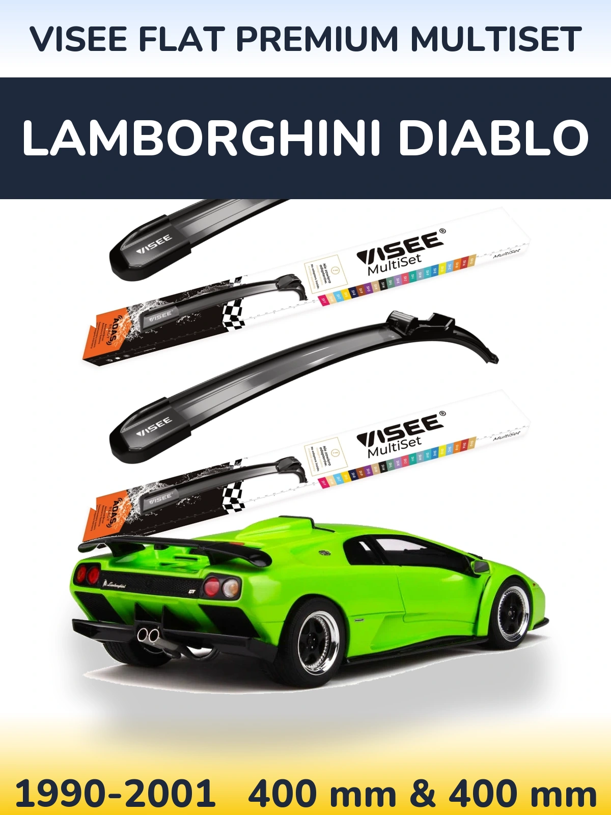 Front wiper blade set VISEE FLAT PREMIUM MultiSet 400 & 400 mm for Lamborghini Diablo 1990-2001
