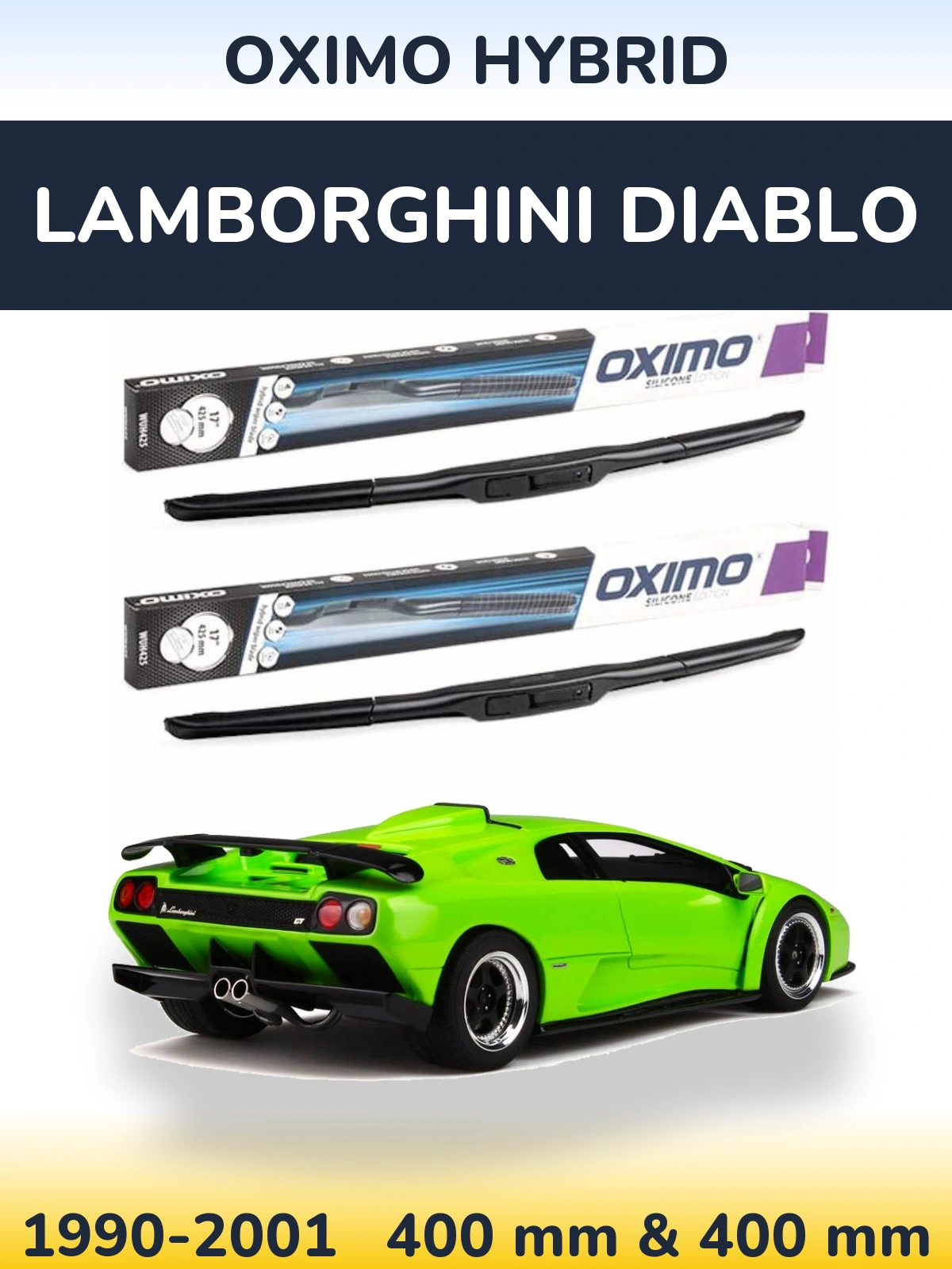 Front wiper blade set Oximo Hybrid 400 & 400 mm for Lamborghini Diablo 1990-2001
