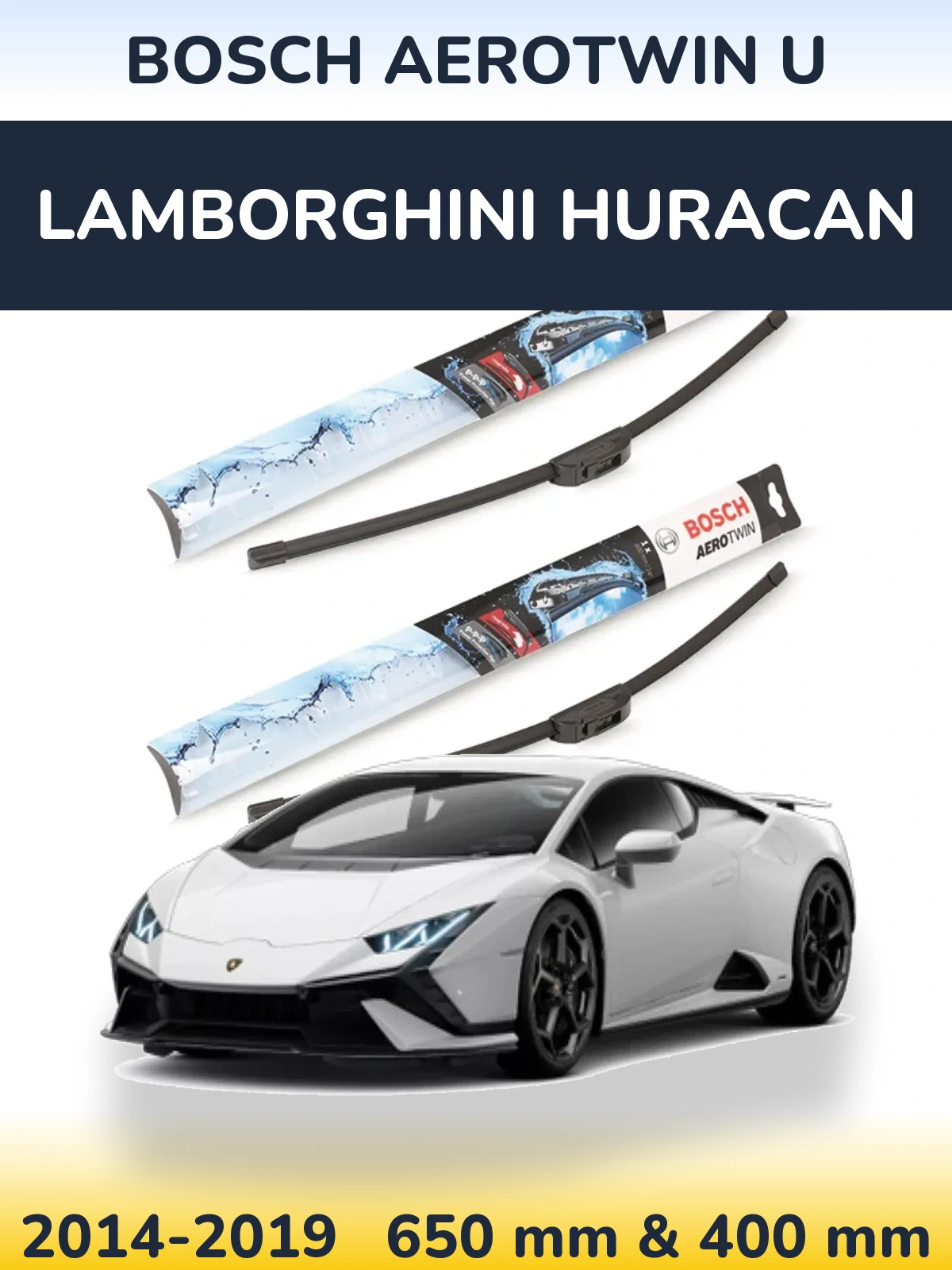 Комплект передних дворников BOSCH AeroTwin U 650 & 400 мм для Lamborghini Huracan 2014-2019