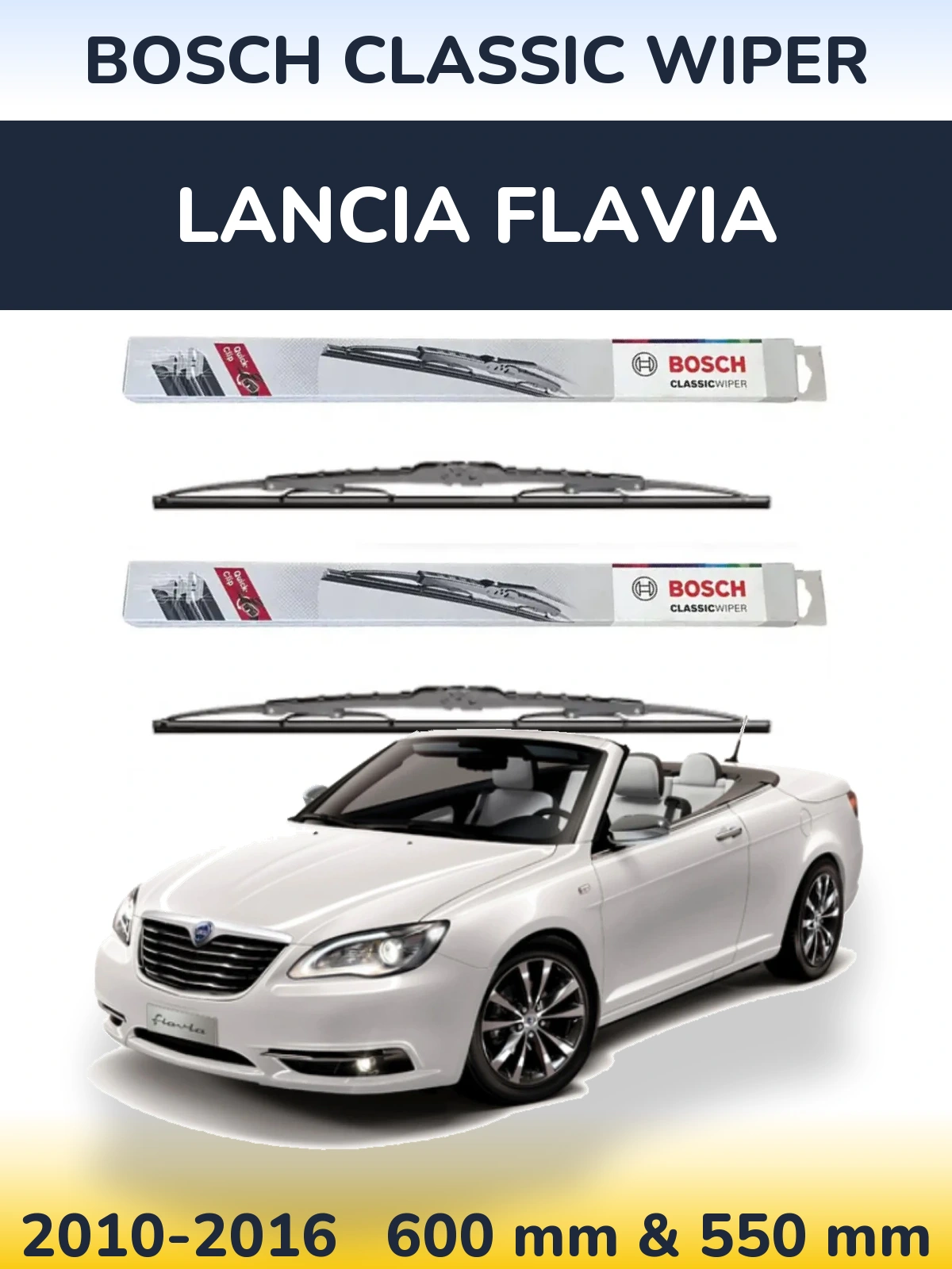 Front wiper blade set BOSCH Classic Wiper 600 & 550 mm for Lancia Flavia 2010-2016