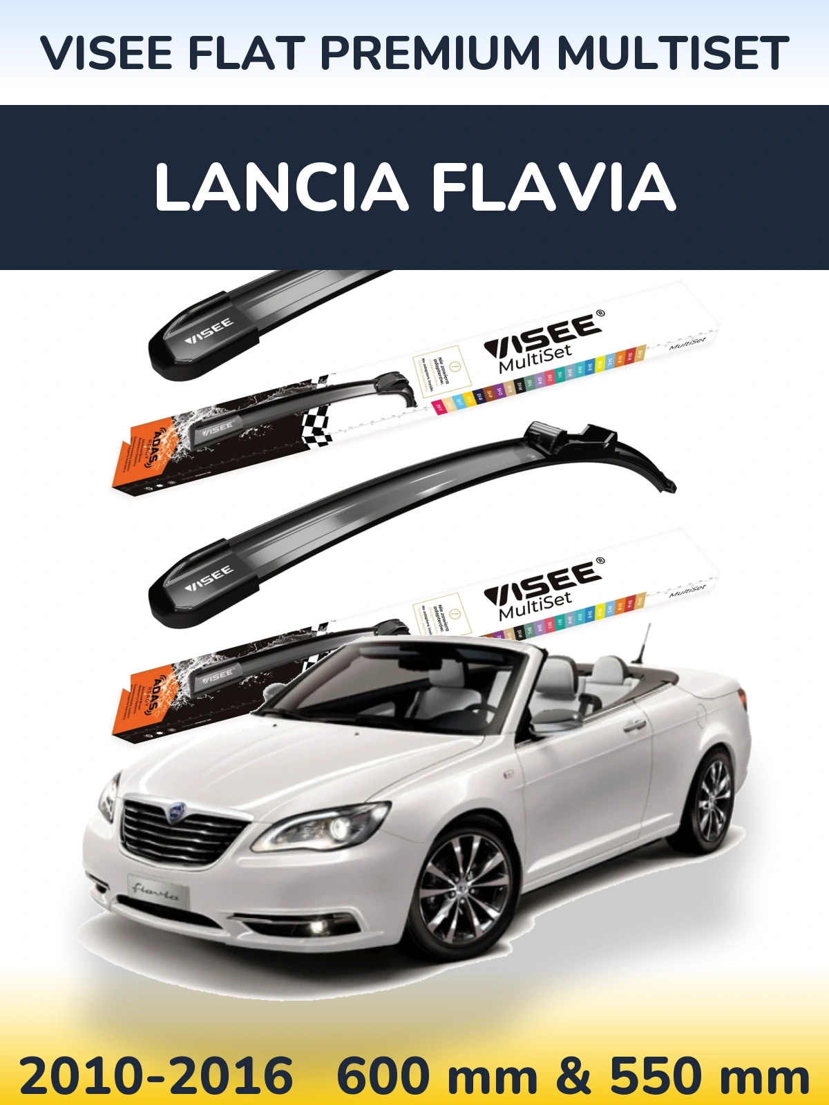 Front wiper blade set VISEE FLAT PREMIUM MultiSet 600 & 550 mm for Lancia Flavia 2010-2016