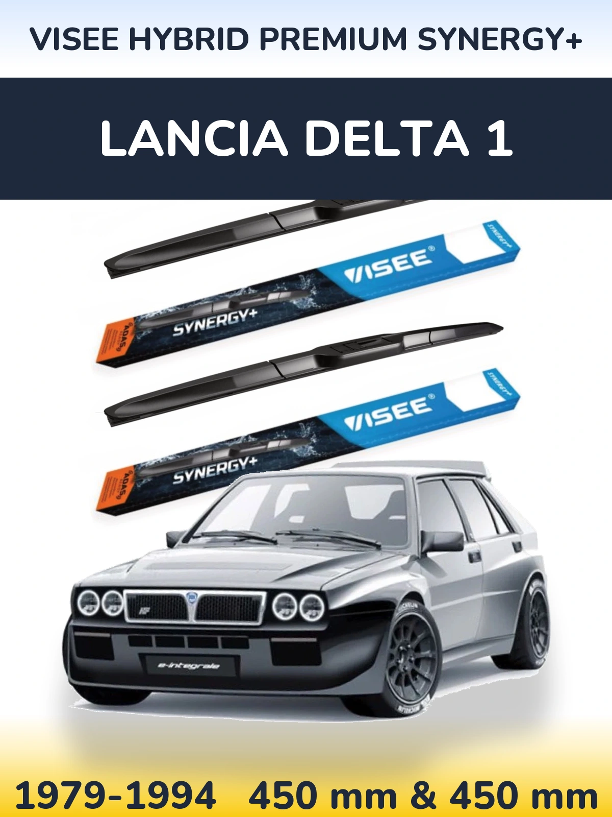 Front wiper blade set VISEE HYBRID PREMIUM SYNERGY+ 450 & 450 mm for Lancia Delta 1 1979-1994