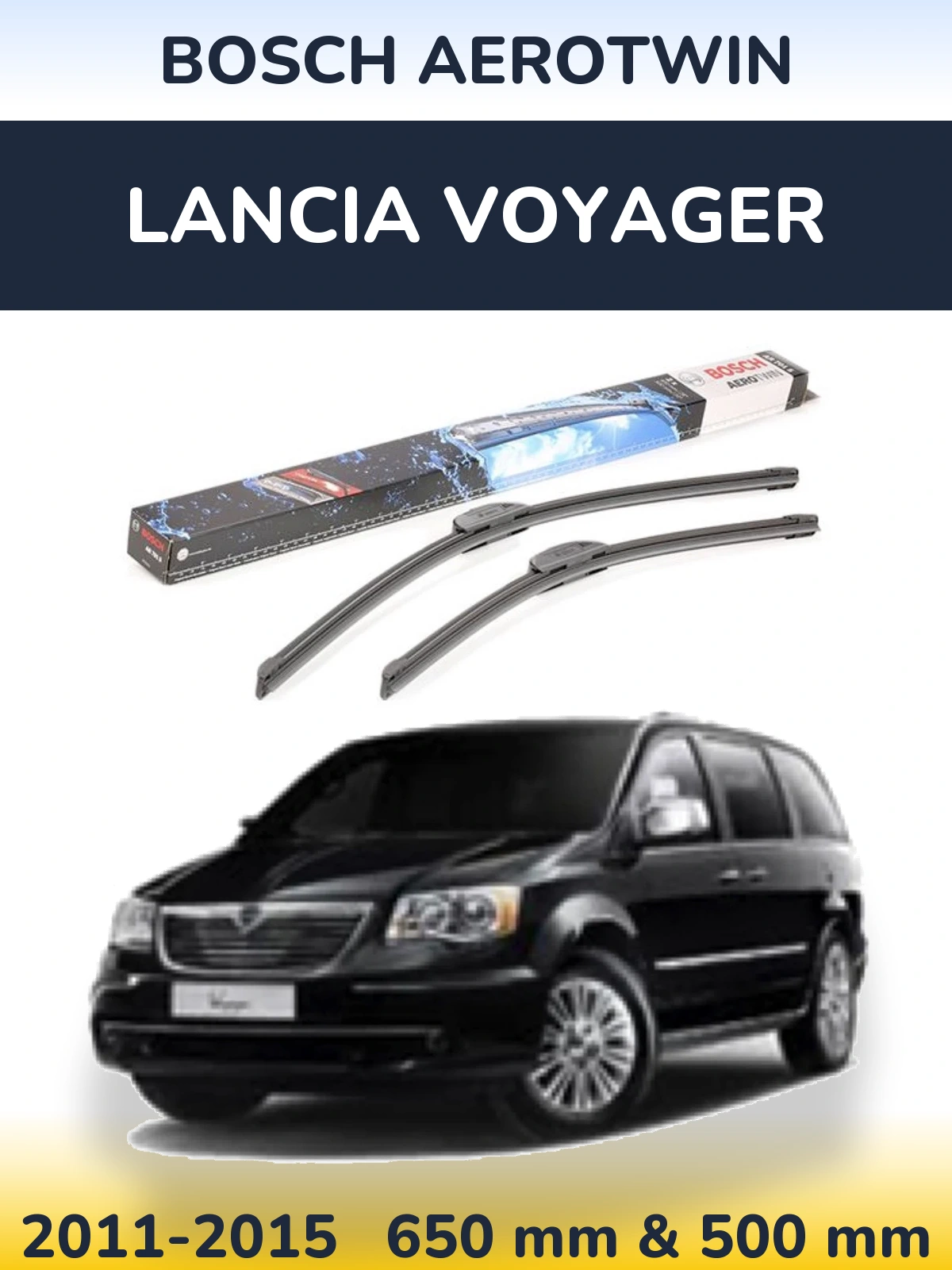 Front wiper blade set BOSCH AeroTwin 650 & 500 mm for Lancia Voyager 2011-2015