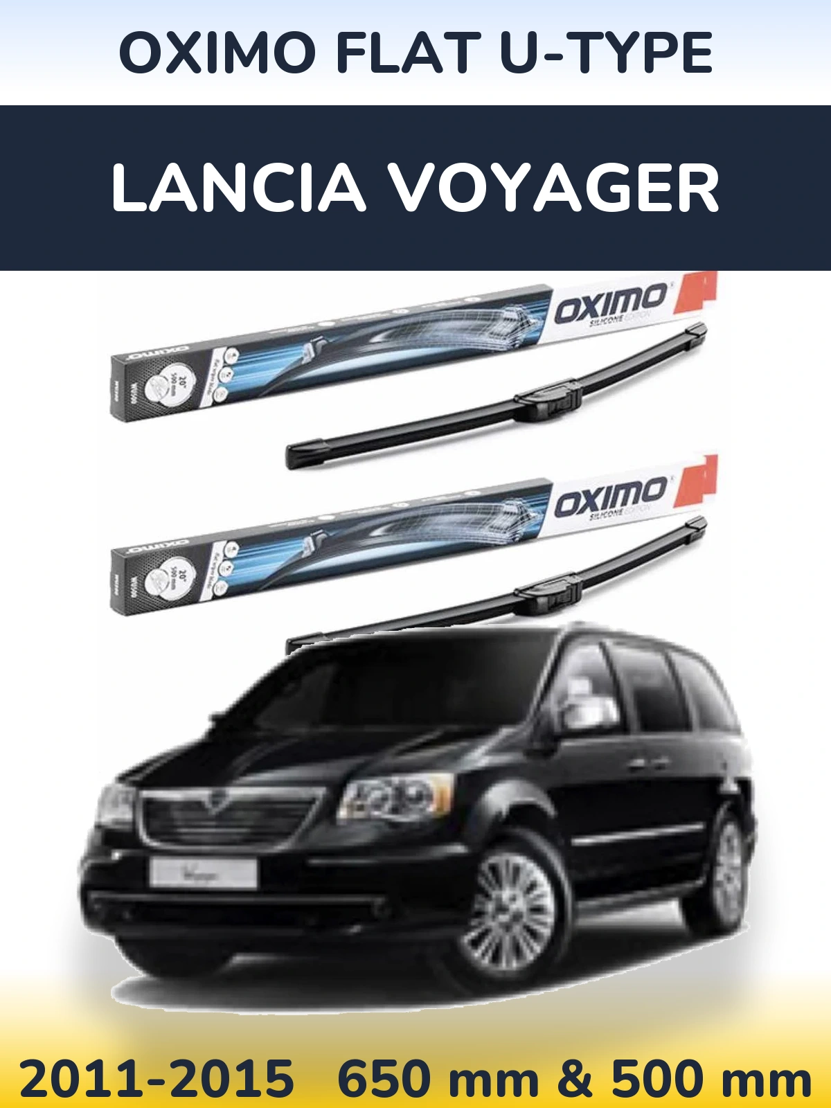 Front wiper blade set Oximo Flat U-type 650 & 500 mm for Lancia Voyager 2011-2015