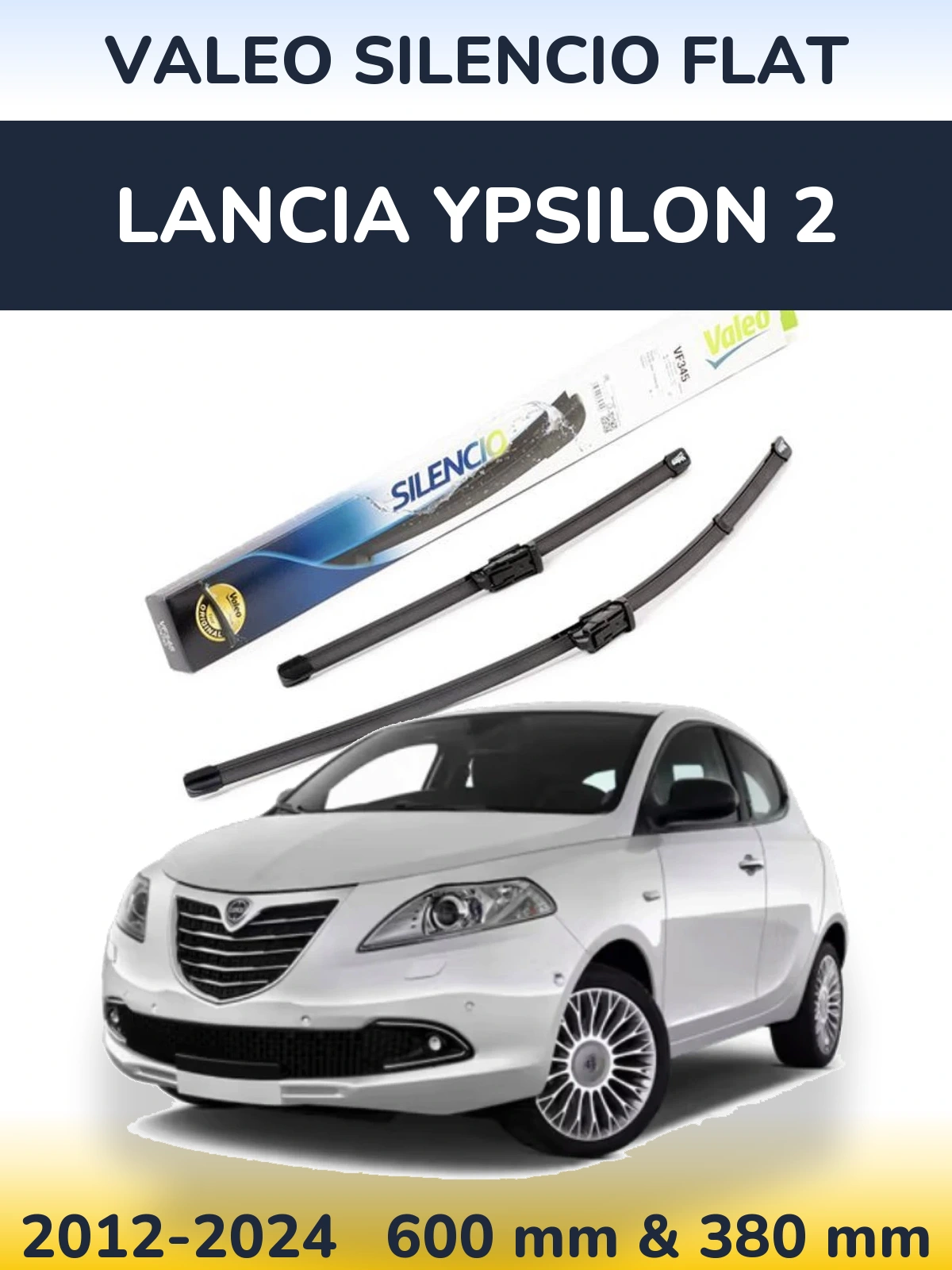 Front wiper blade set Valeo Silencio Flat 600 & 380 mm for Lancia Ypsilon 2 2012-2024