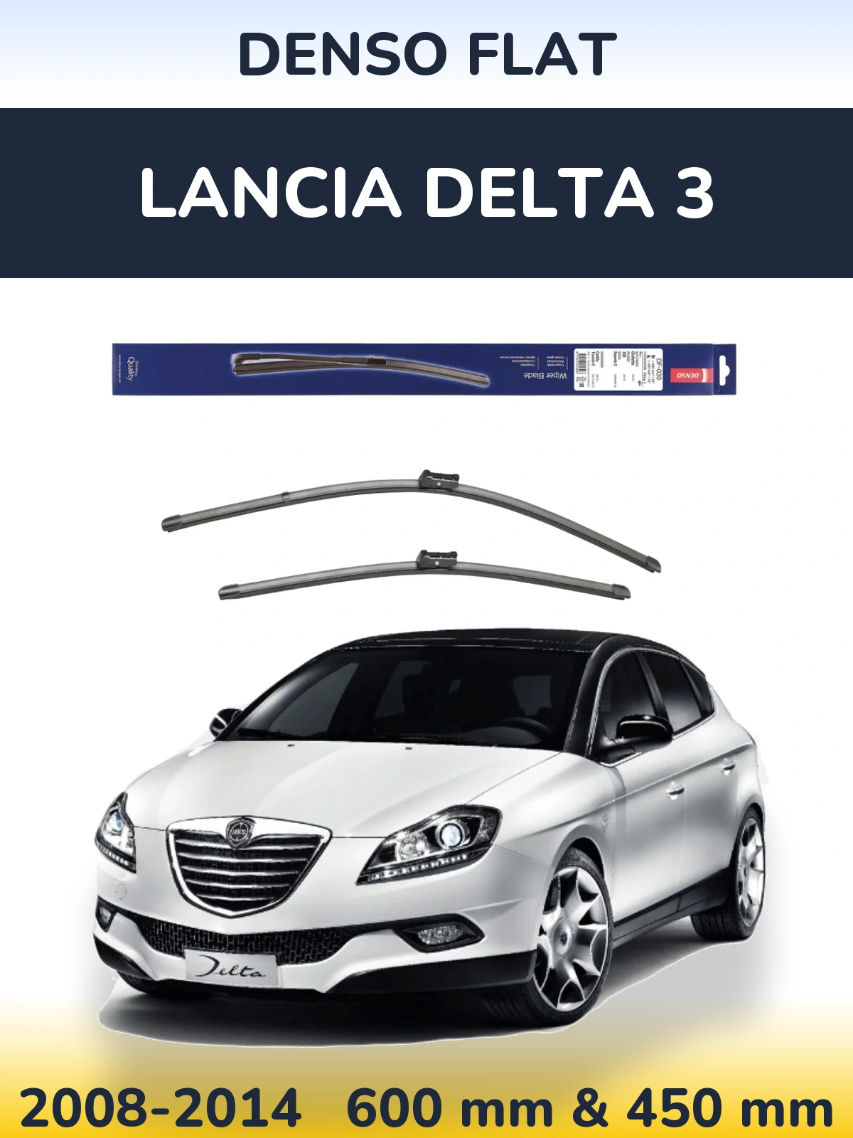 Front wiper blade set Denso Flat 600 & 450 mm for Lancia Delta 3 2008-2014