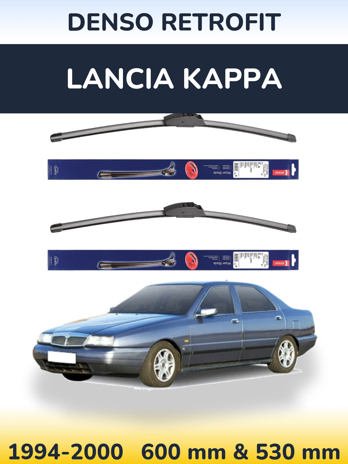 Front wiper blade set Denso Retrofit 600 & 530 mm for Lancia Kappa 1994-2000