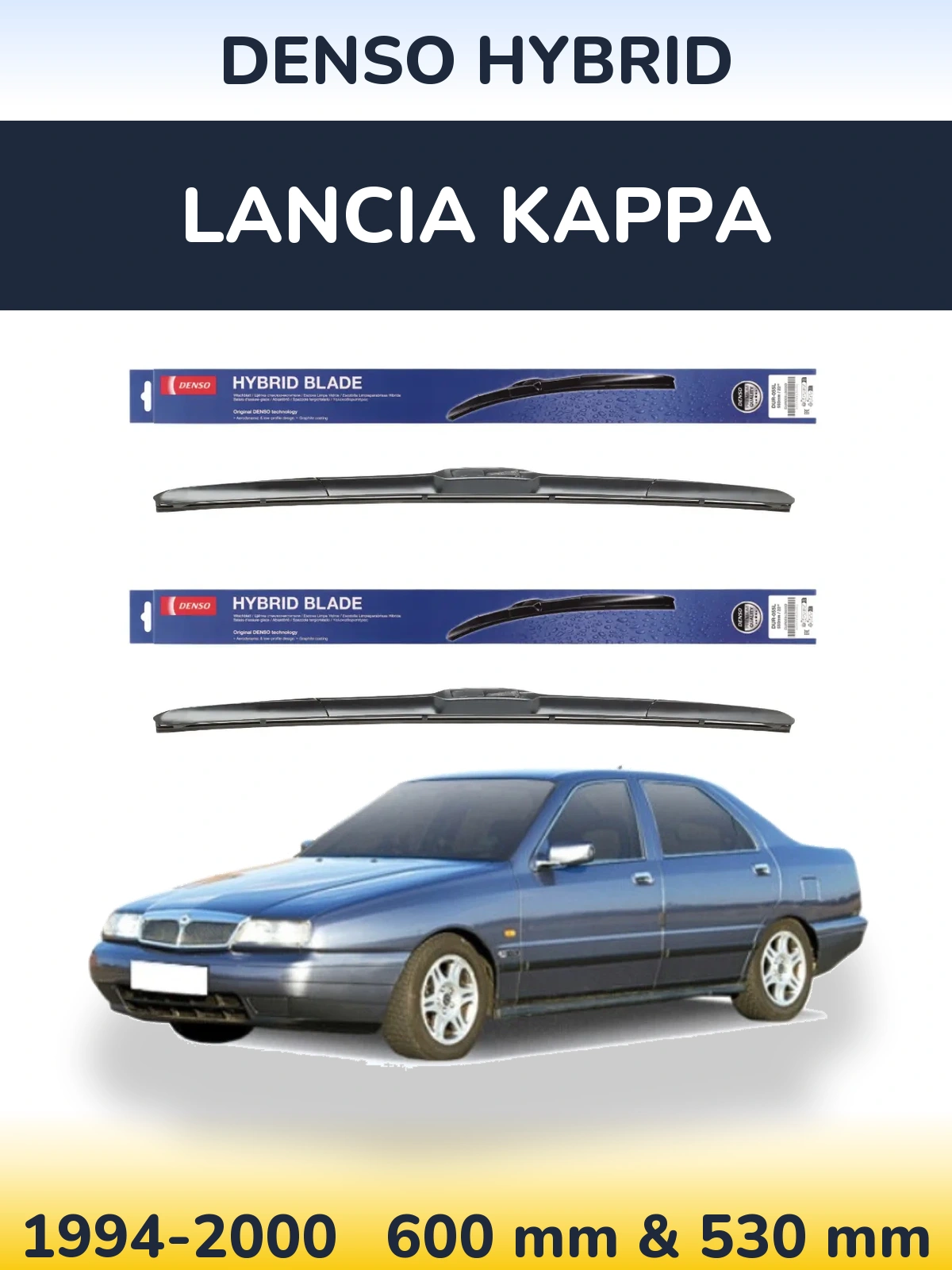 Front wiper blade set Denso Hybrid 600 & 530 mm for Lancia Kappa 1994-2000