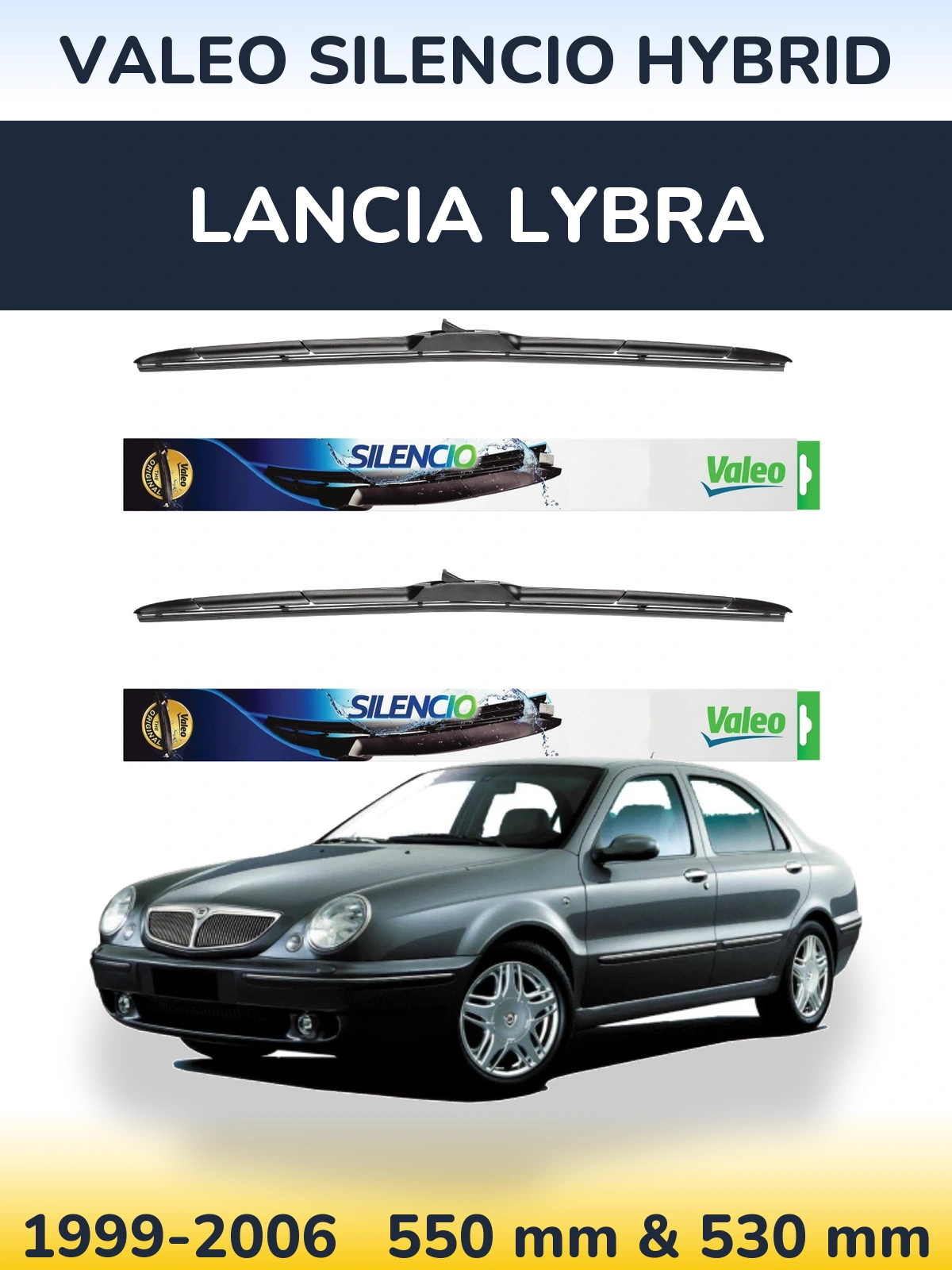 Front wiper blade set Valeo Silencio Hybrid 550 & 530 mm for Lancia Lybra 1999-2006