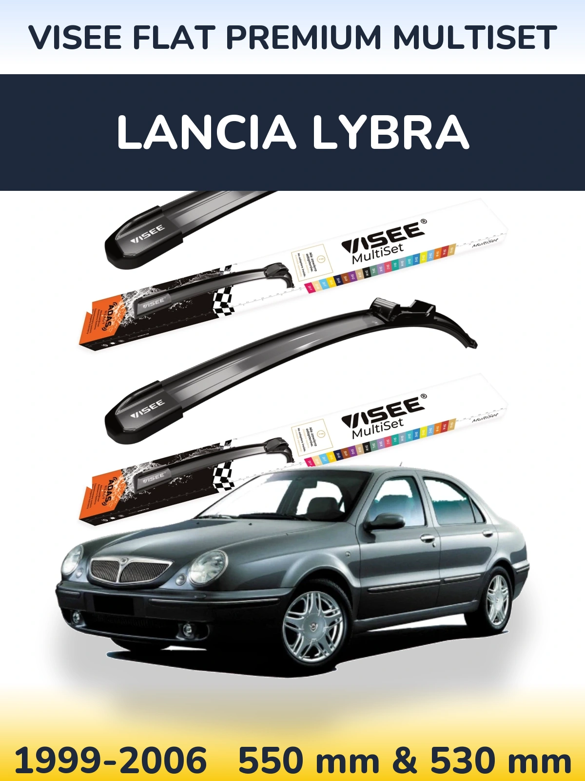 Front wiper blade set VISEE FLAT PREMIUM MultiSet 550 & 530 mm for Lancia Lybra 1999-2006