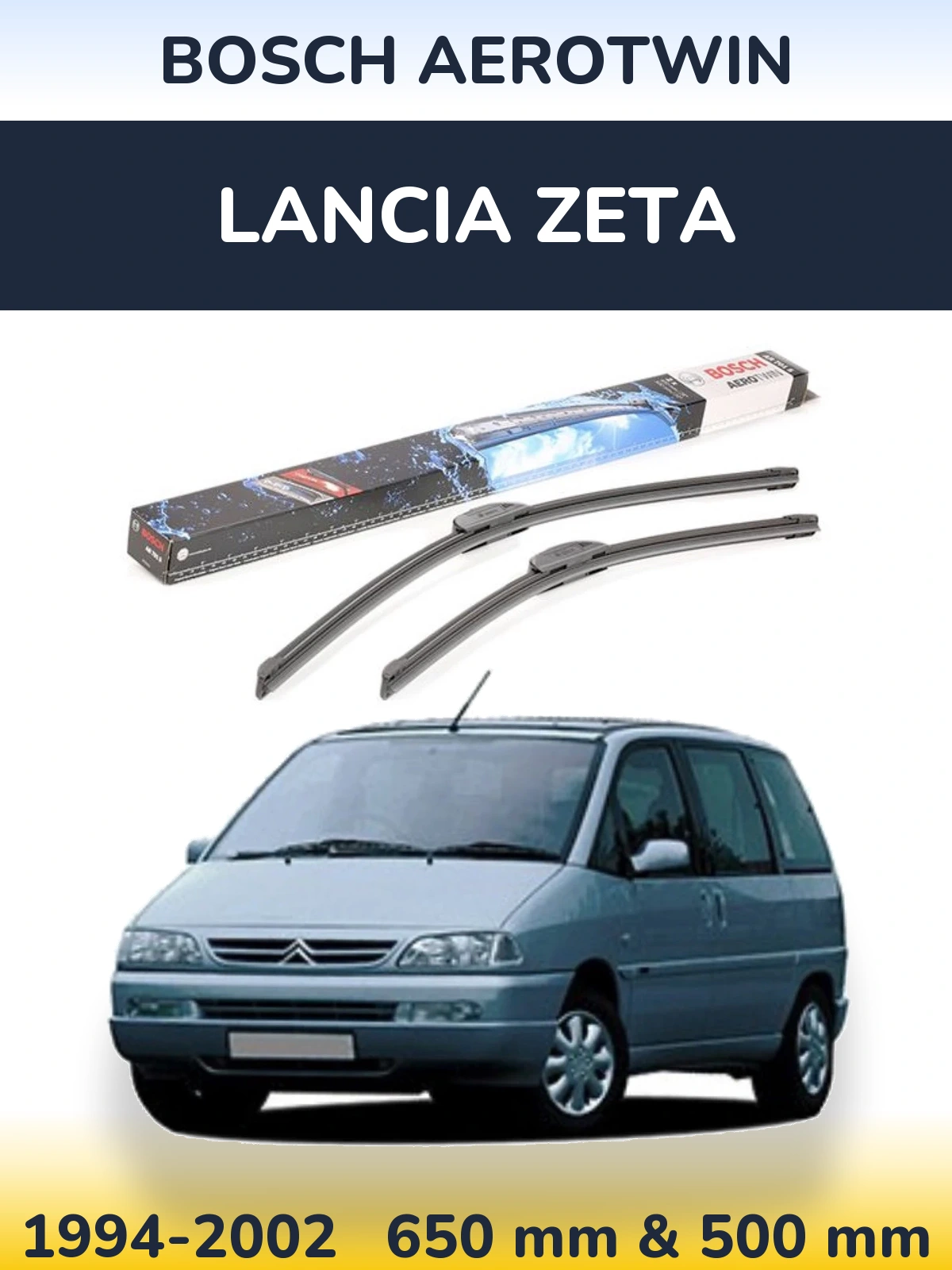 Front wiper blade set BOSCH AeroTwin 650 & 500 mm for Lancia Zeta 1994-2002
