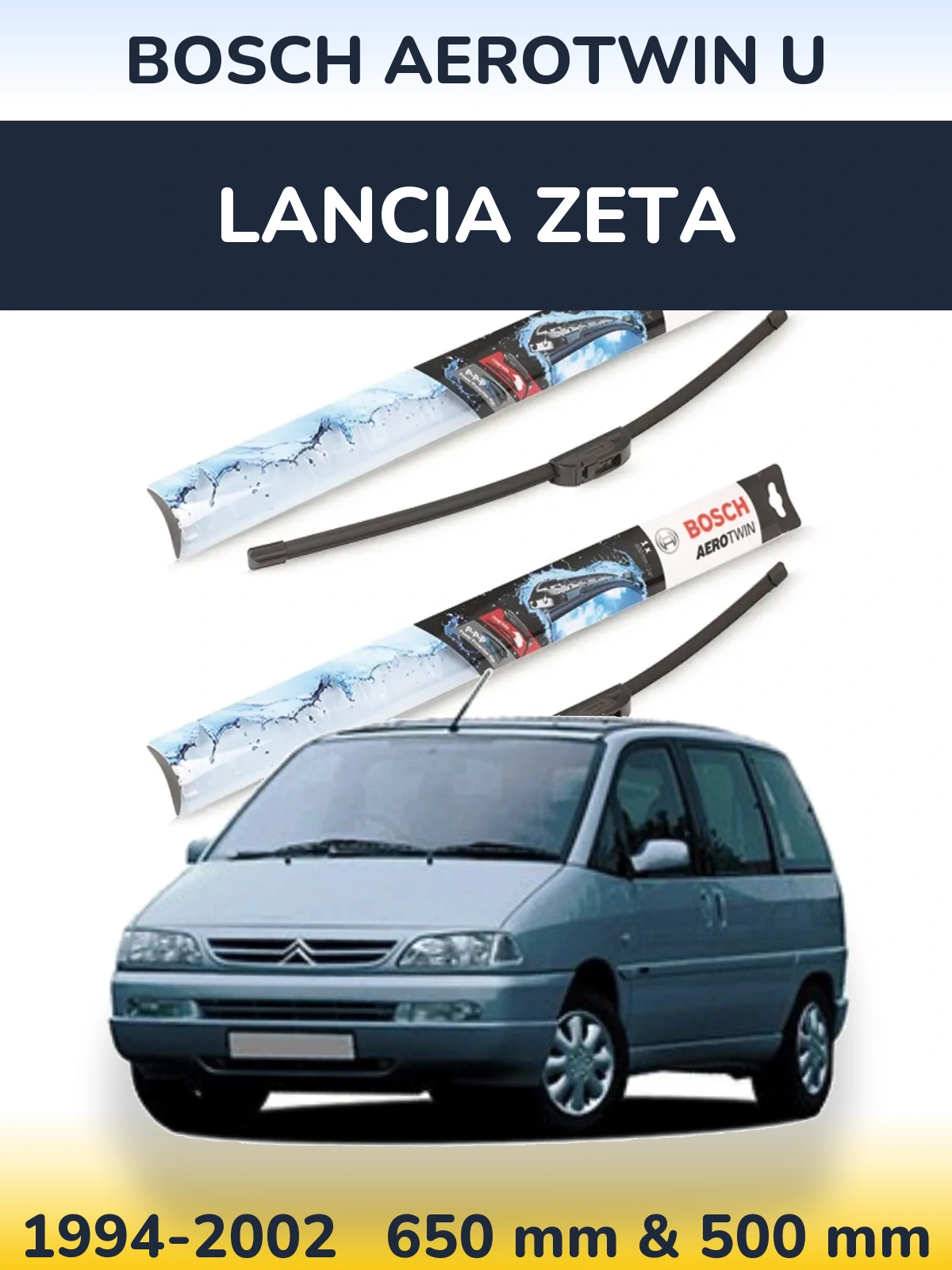 Front wiper blade set BOSCH AeroTwin U 650 & 500 mm for Lancia Zeta 1994-2002